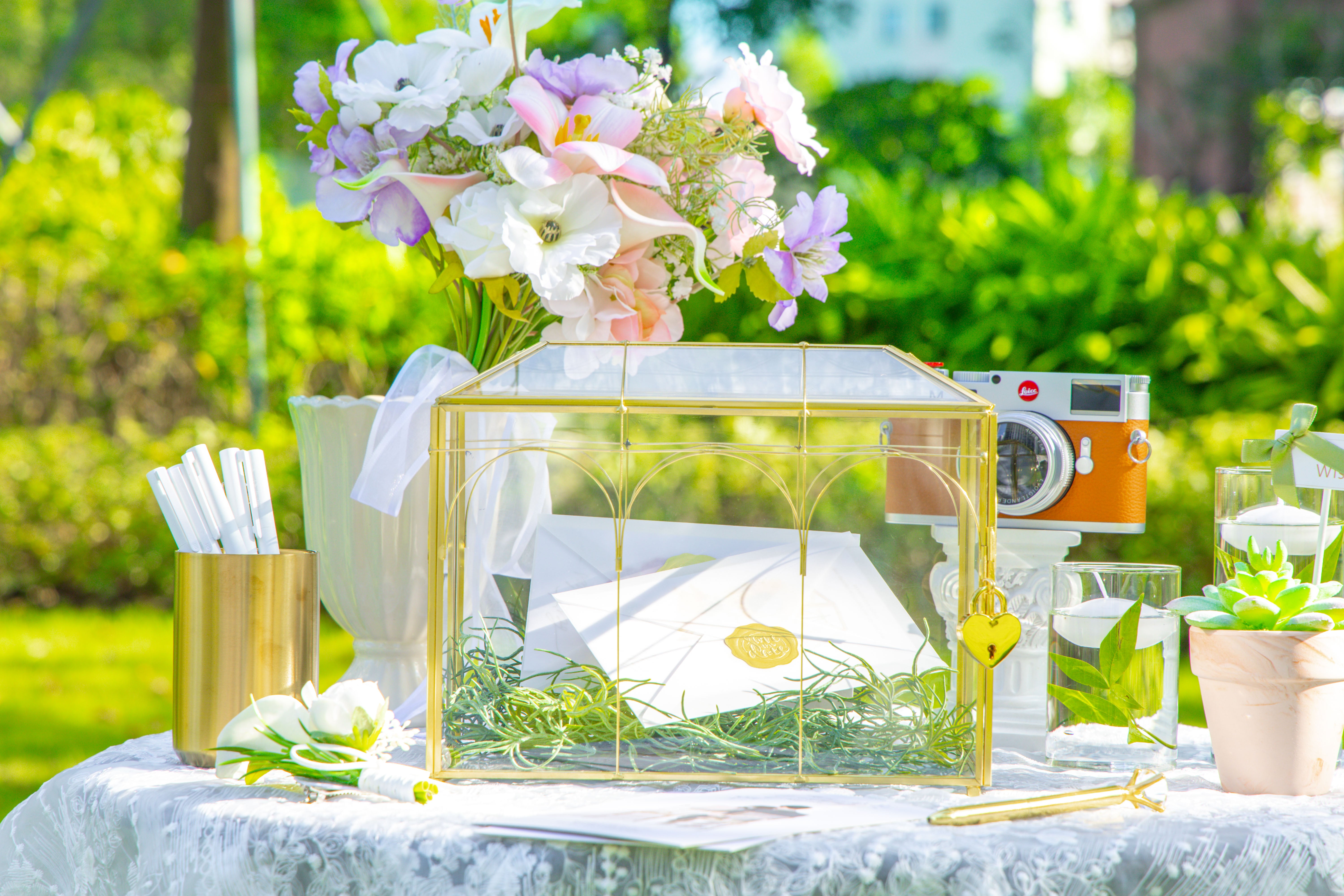 10.2" Handmade victorian Church  Gold Wedding Card Box with Slot and Lock - NCYPgarden