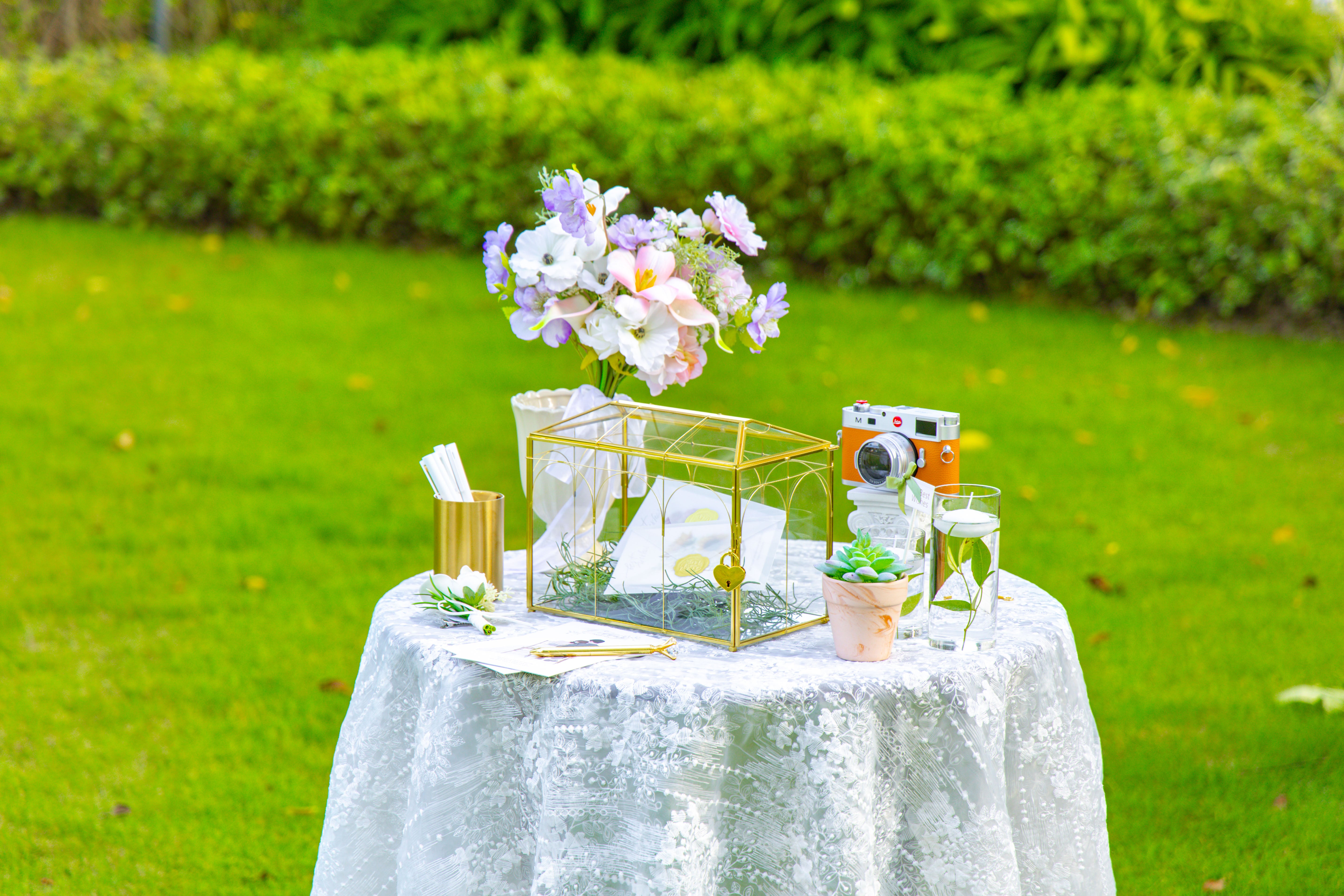 10.2" Handmade victorian Church  Gold Wedding Card Box with Slot and Lock - NCYPgarden