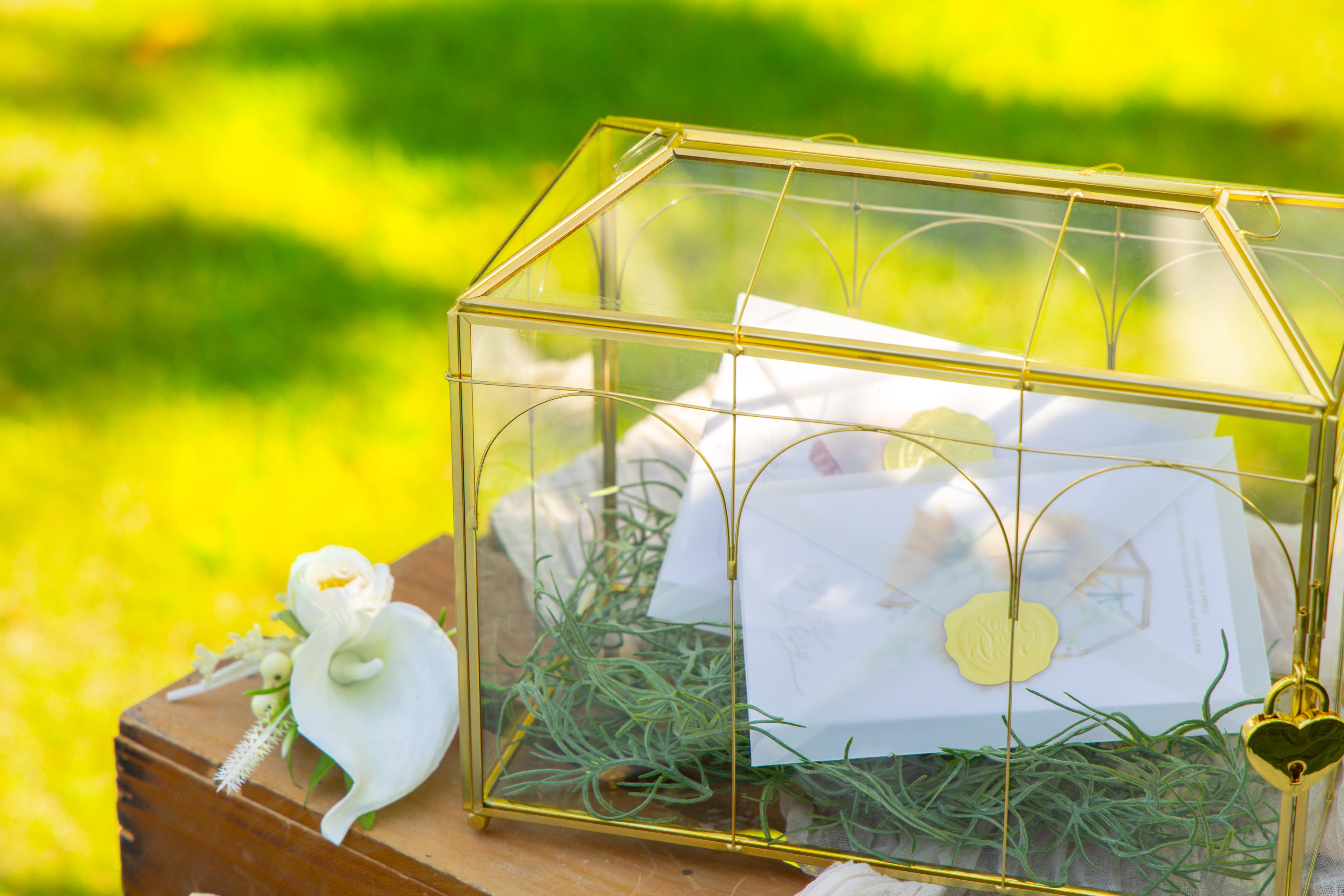 10.2" Handmade victorian Church  Gold Wedding Card Box with Slot and Lock - NCYPgarden