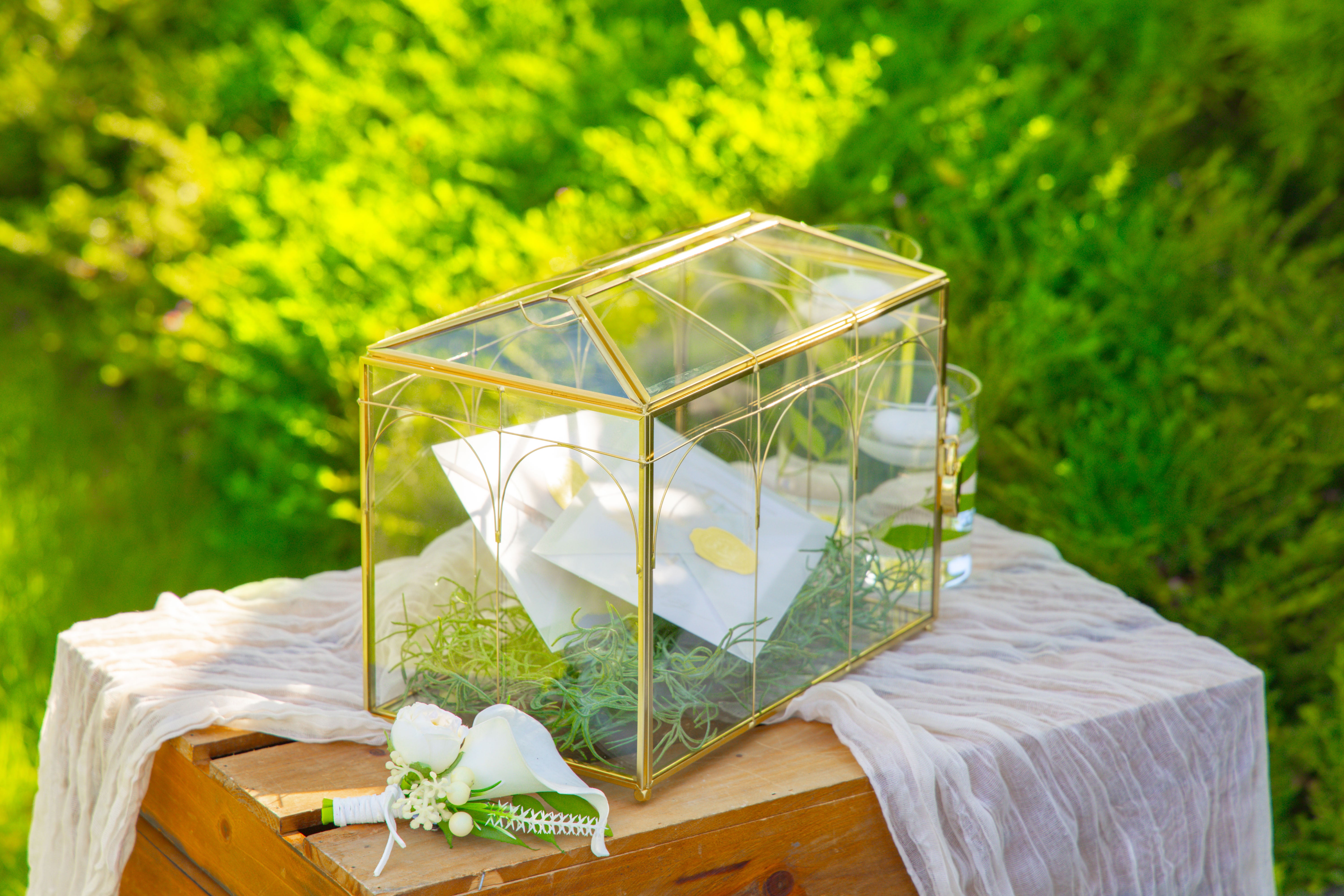 10.2" Handmade victorian Church  Gold Wedding Card Box with Slot and Lock - NCYPgarden