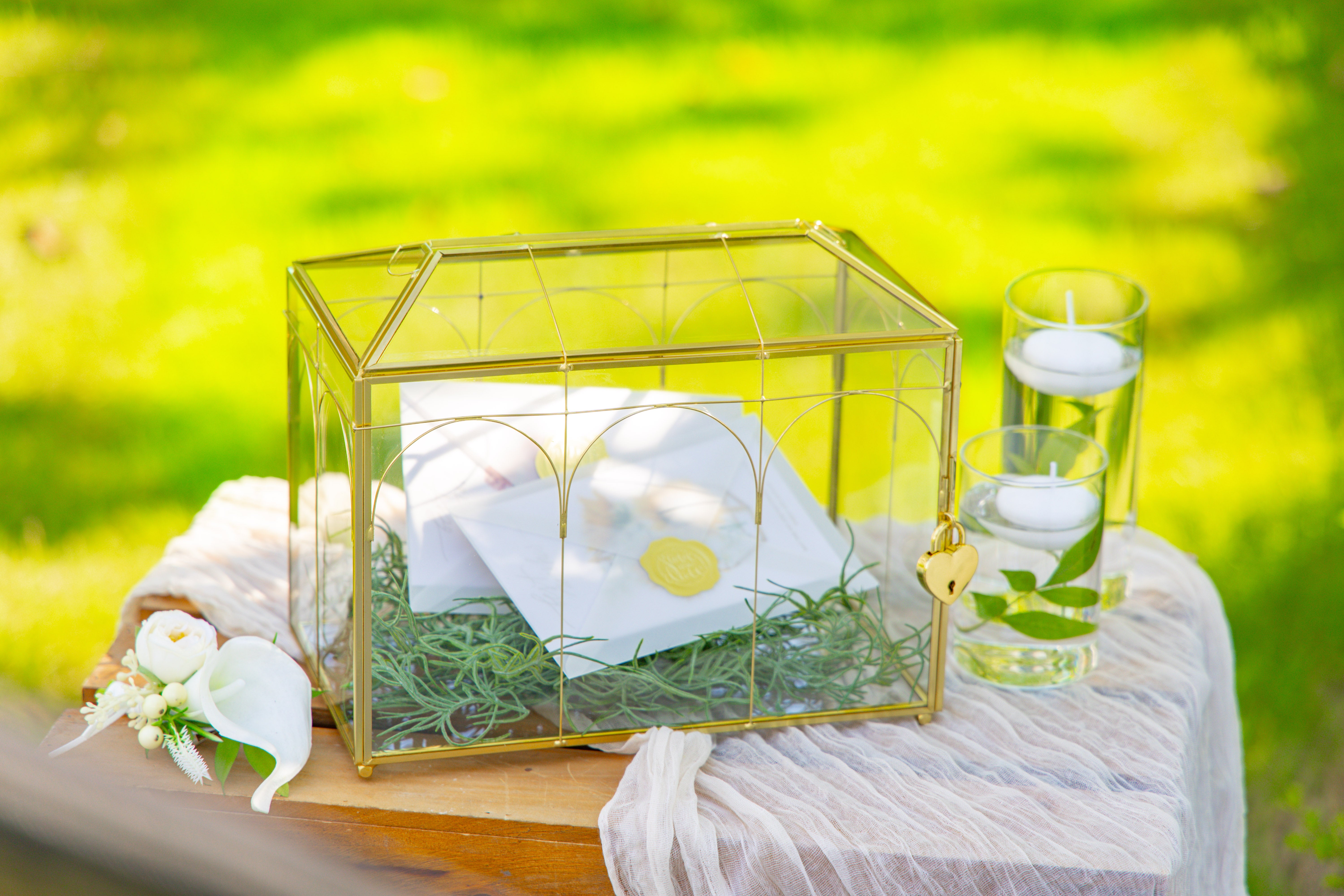 10.2" Handmade victorian Church  Gold Wedding Card Box with Slot and Lock - NCYPgarden