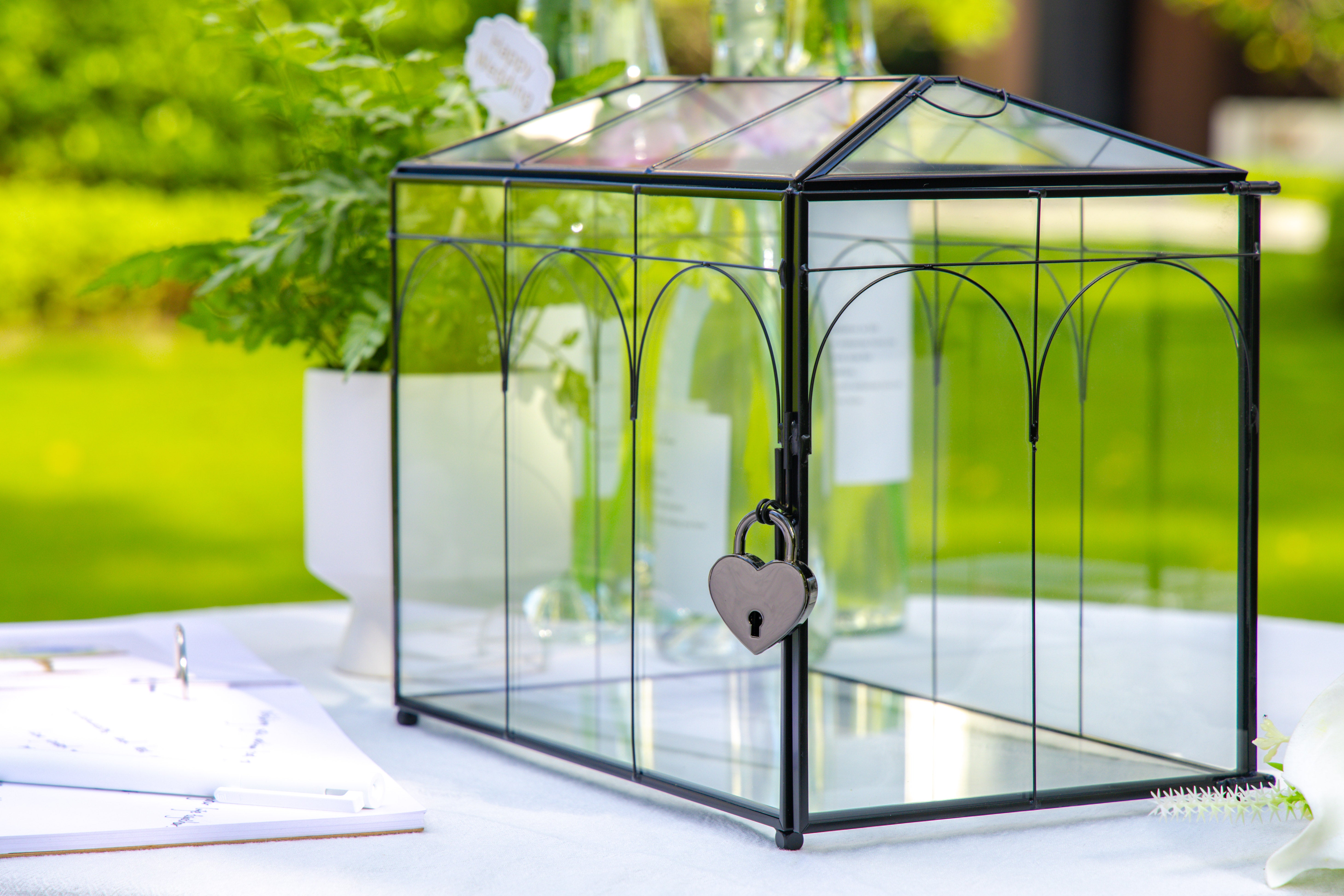 10.2" Handmade Black Wedding Card Box with Slot and Lock, Size Small, for Reception - NCYPgarden