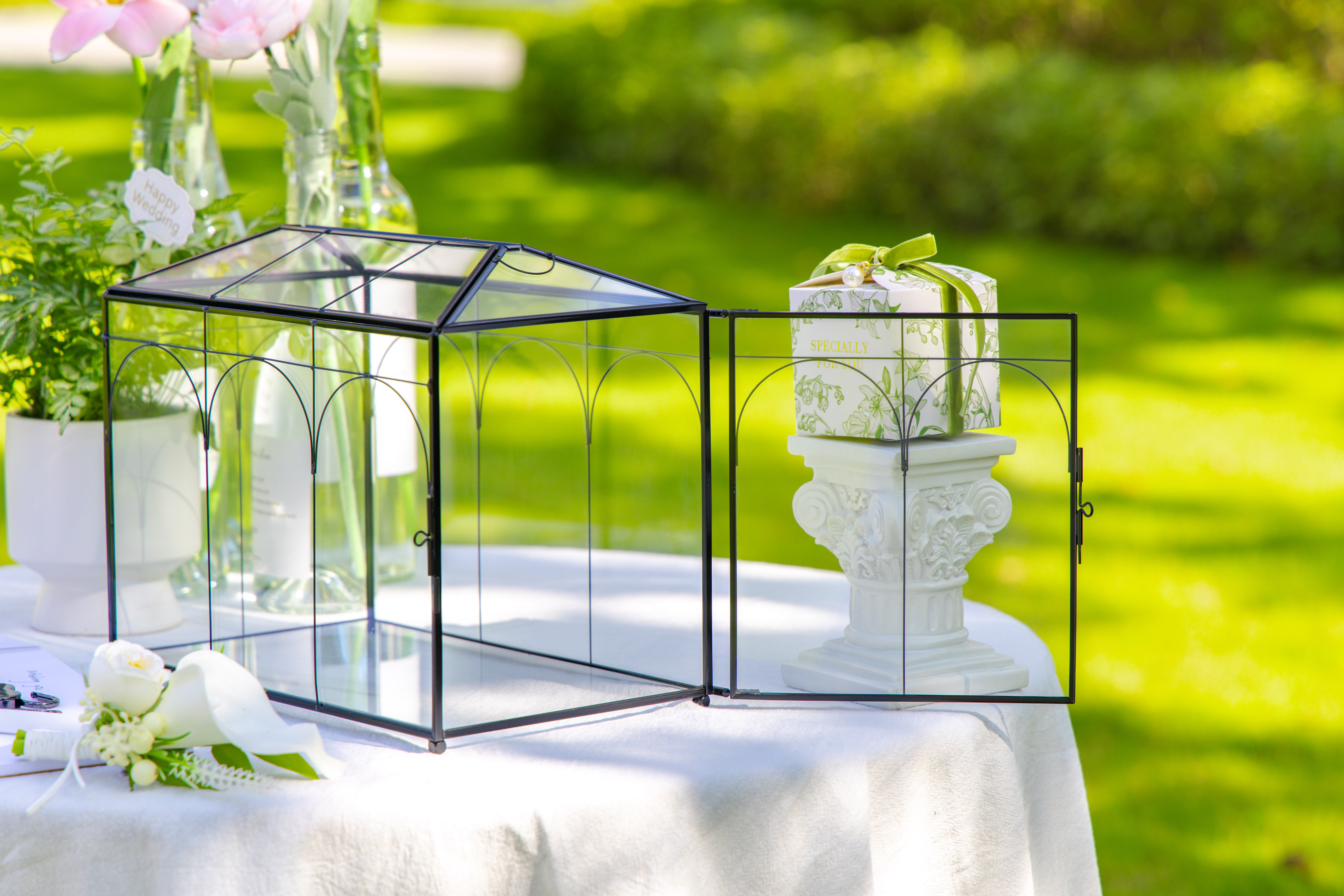 10.2" Handmade Black Wedding Card Box with Slot and Lock, Size Small, for Reception - NCYPgarden