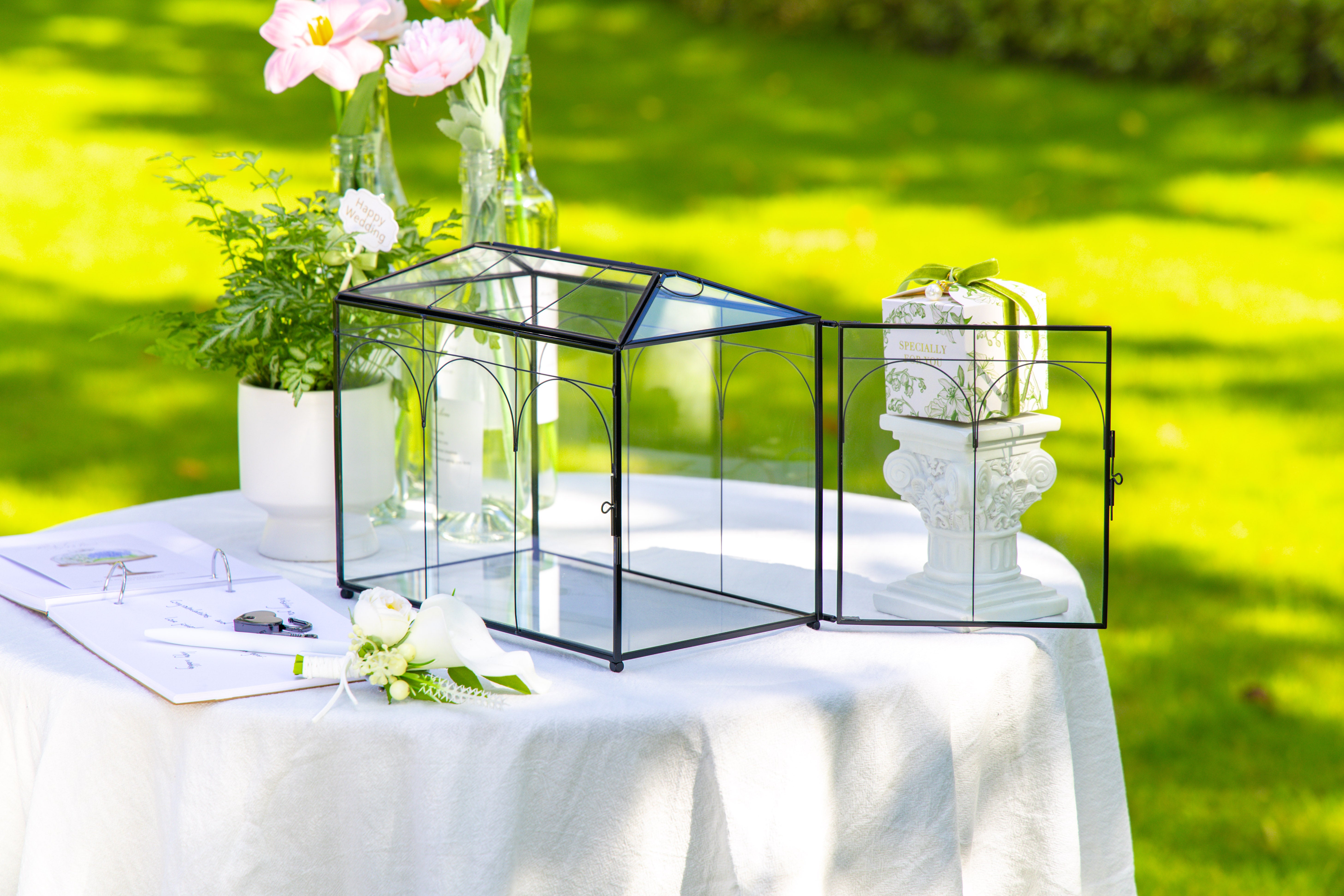 10.2" Handmade Black Wedding Card Box with Slot and Lock, Size Small, for Reception - NCYPgarden