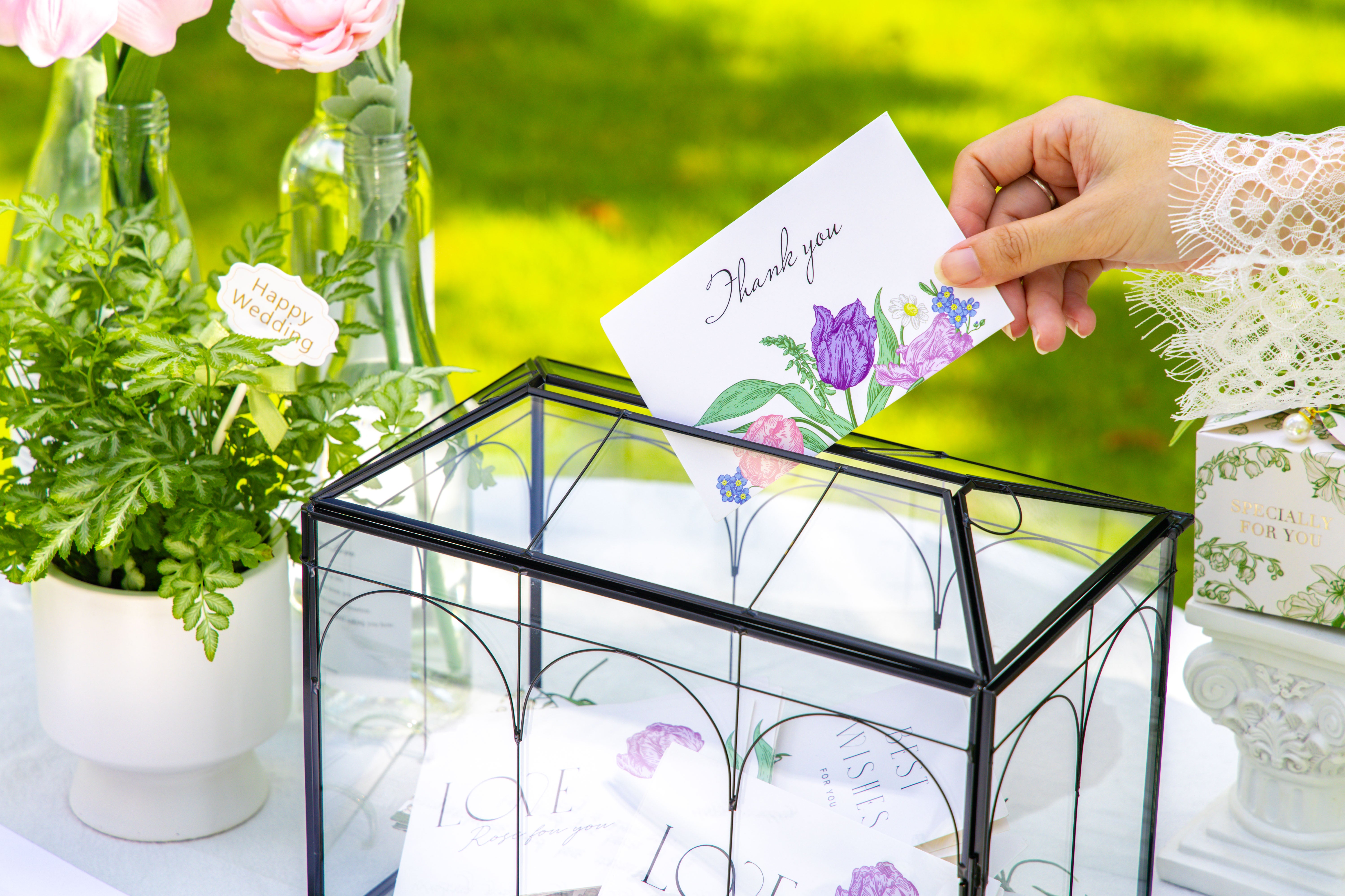 10.2" Handmade Black Wedding Card Box with Slot and Lock, Size Small, for Reception - NCYPgarden