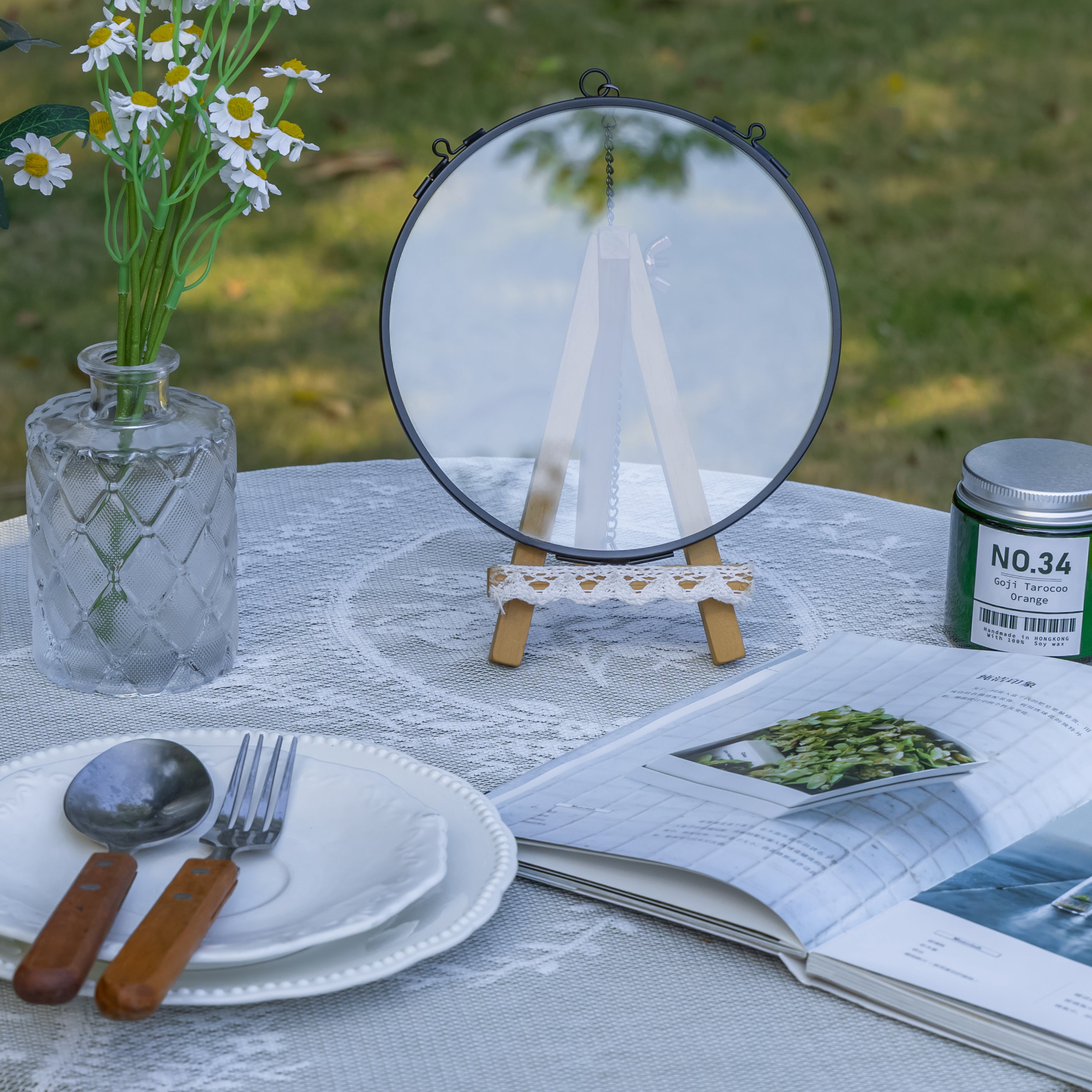6" Black Wall Hanging RoundHerbarium Brass Glass Frame for Pressed Flowers, Poster, Double Glass, floating Frame - NCYPgarden