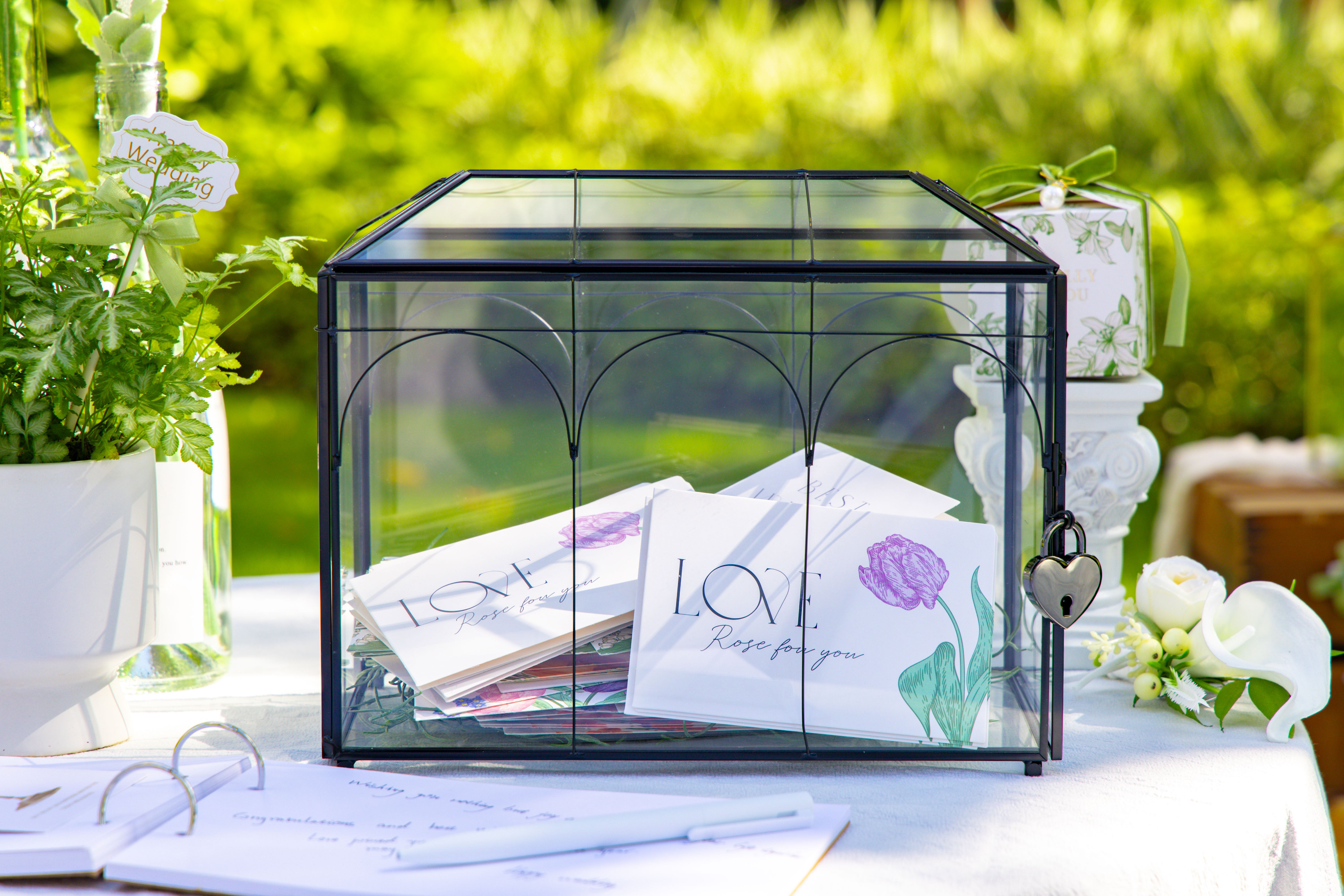 10.2" Handmade Black Wedding Card Box with Slot and Lock, Size Small, for Reception - NCYPgarden