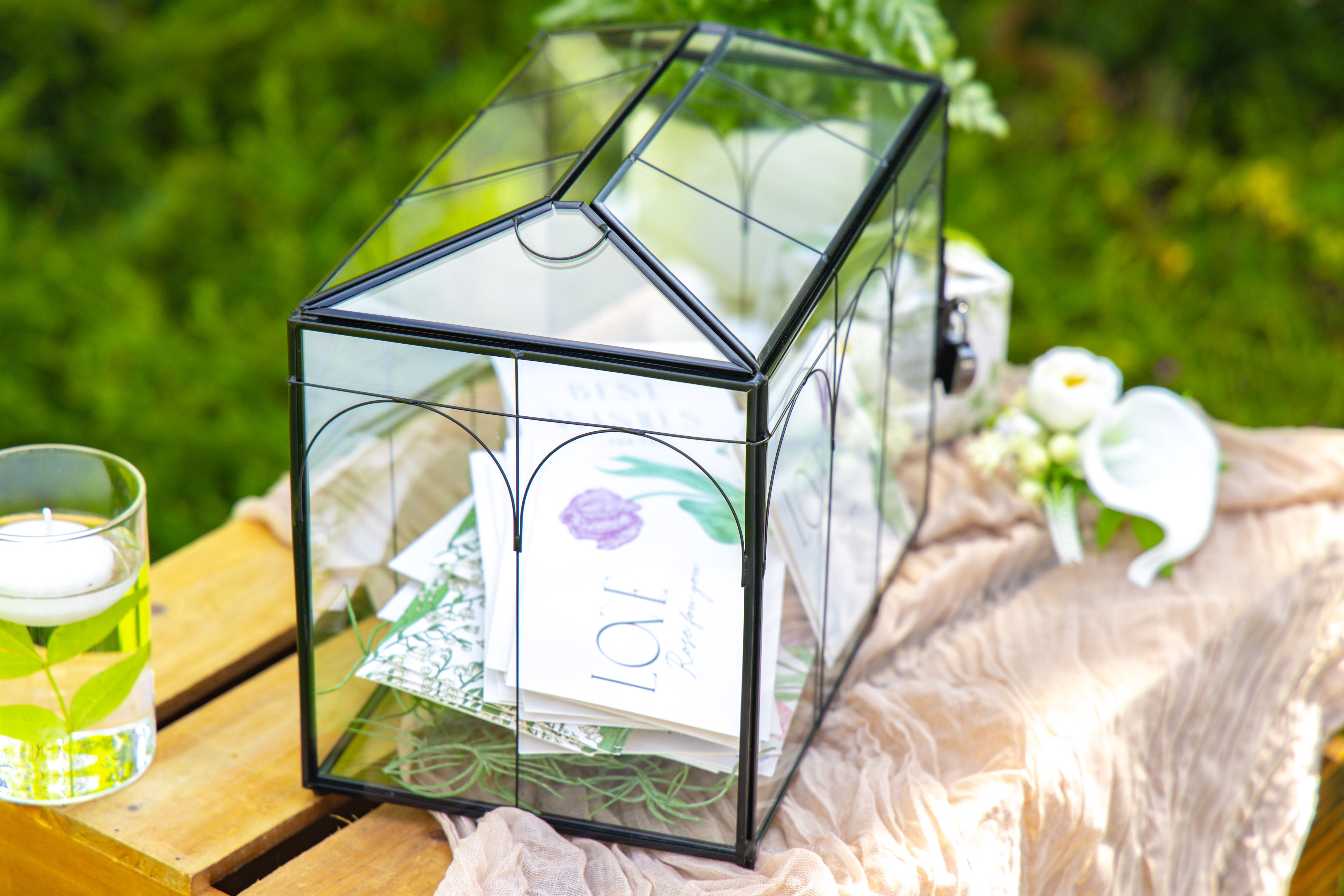 10.2" Handmade Black Wedding Card Box with Slot and Lock, Size Small, for Reception - NCYPgarden