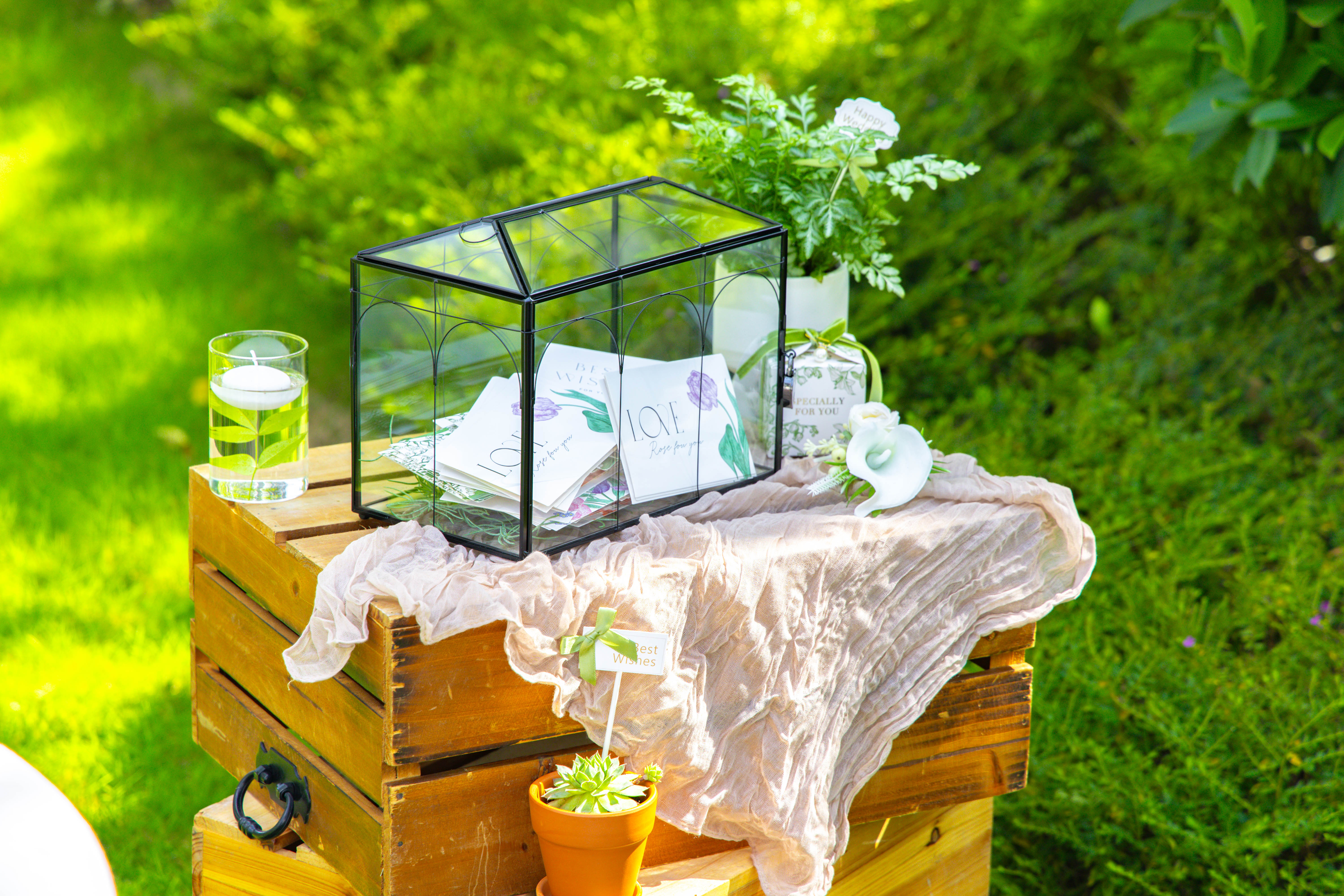 10.2" Handmade Black Wedding Card Box with Slot and Lock, Size Small, for Reception - NCYPgarden