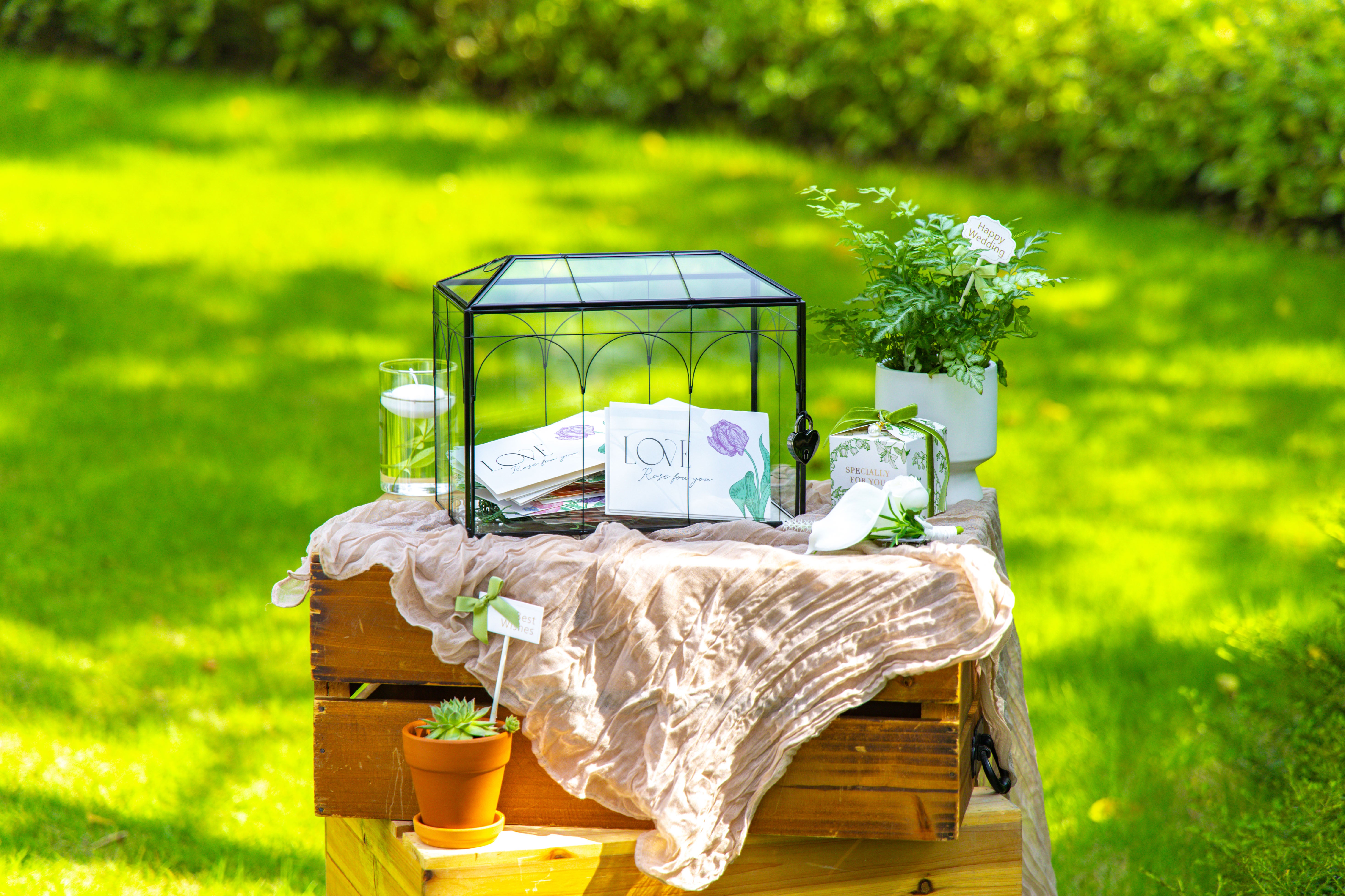 10.2" Handmade Black Wedding Card Box with Slot and Lock, Size Small, for Reception - NCYPgarden