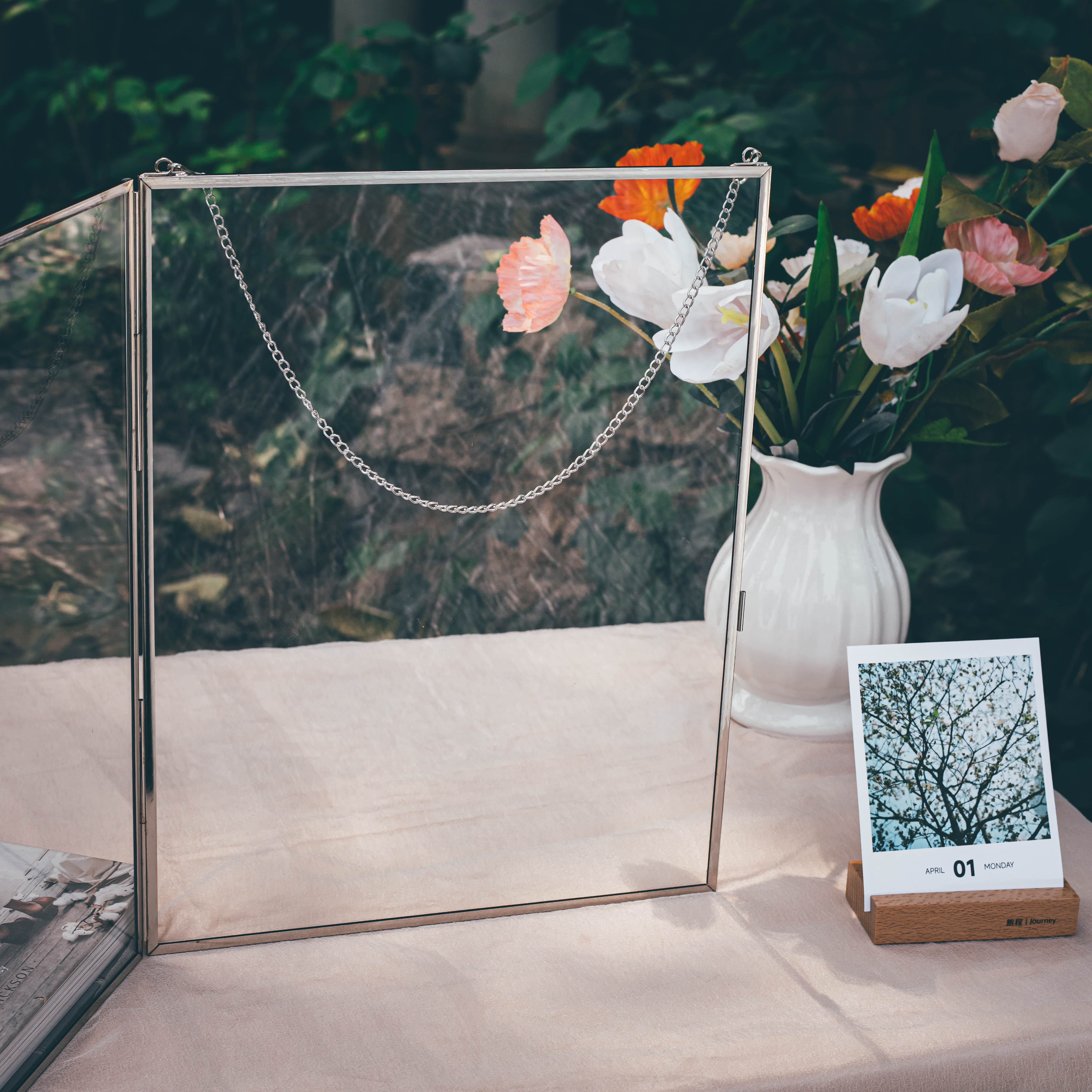 Handmade Silver 11x14" Hanging Double Glass  Pressed Flower Floating Frame - NCYPgarden