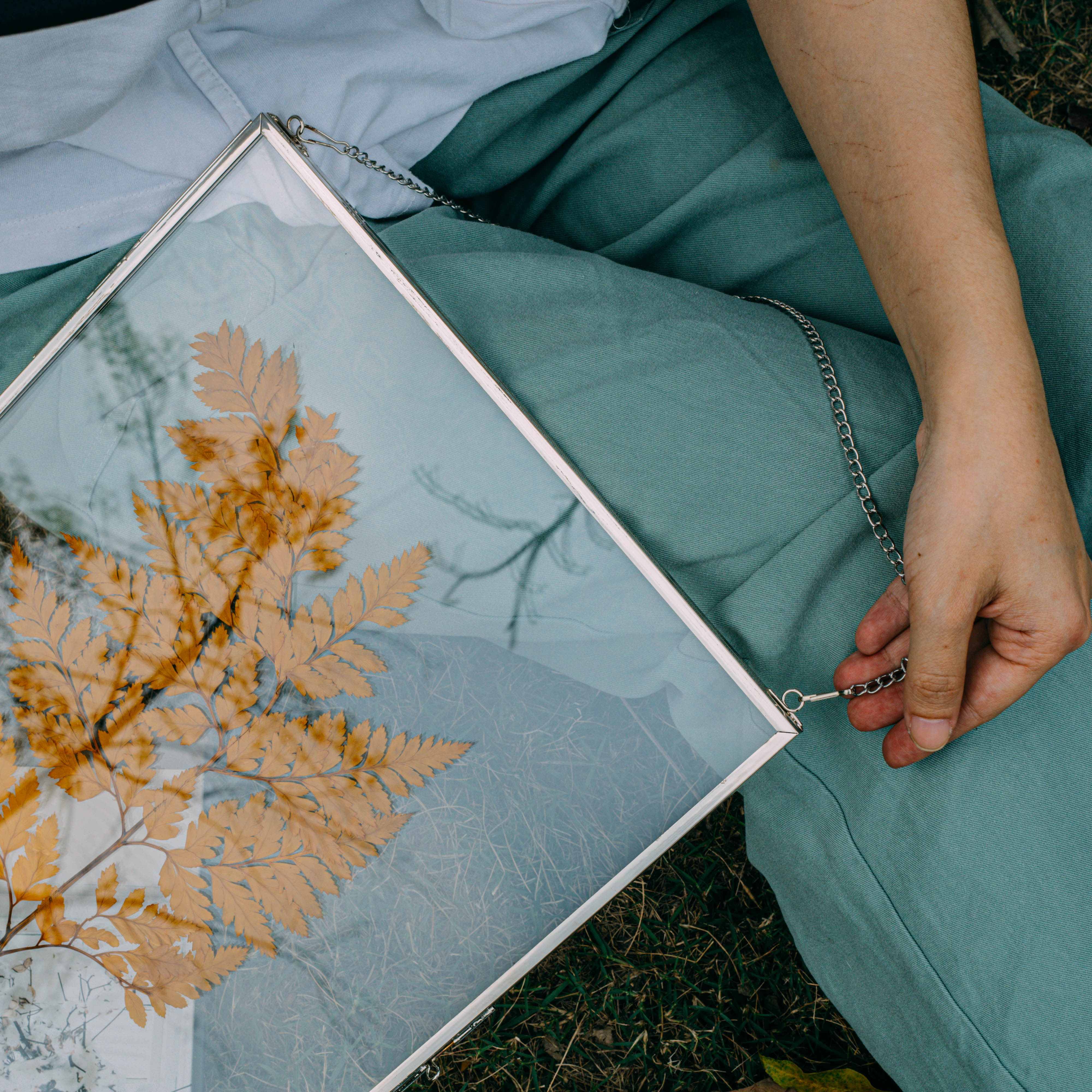 Handmade Silver 11x14" Hanging Double Glass  Pressed Flower Floating Frame - NCYPgarden