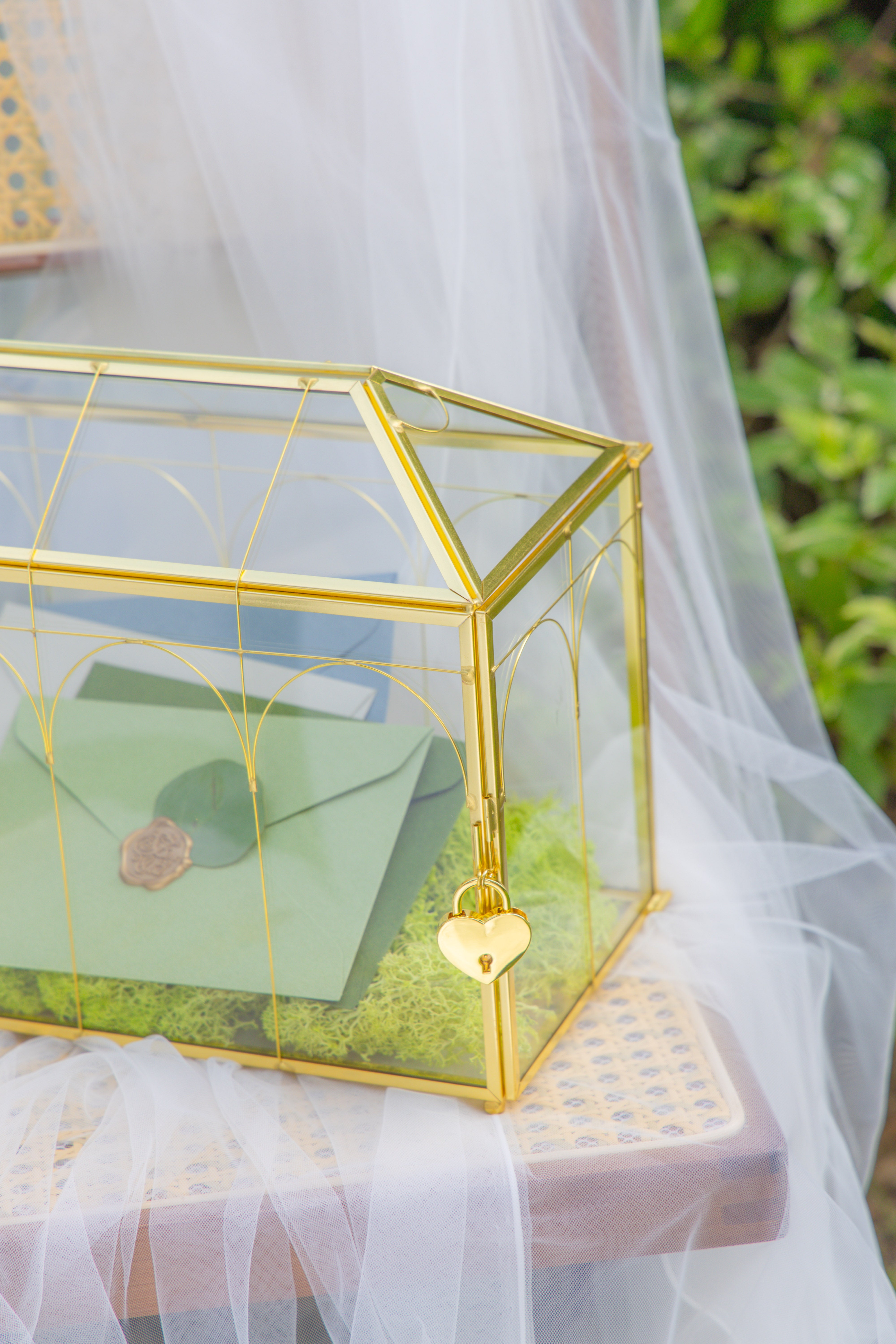 12.6" Handmade victorian Church  Gold Wedding Card Box with Slot and Lock - NCYPgarden