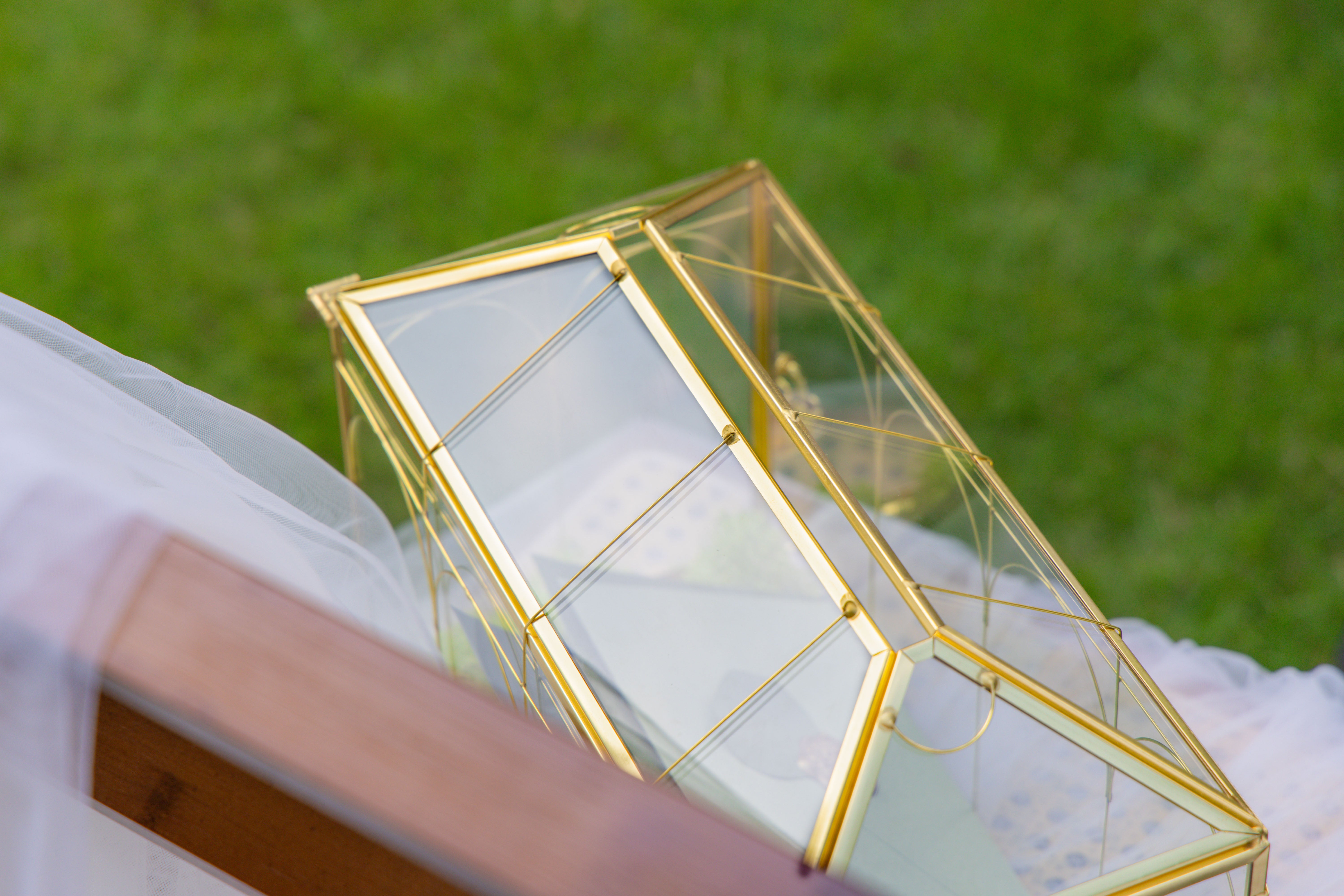 12.6" Handmade victorian Church  Gold Wedding Card Box with Slot and Lock - NCYPgarden