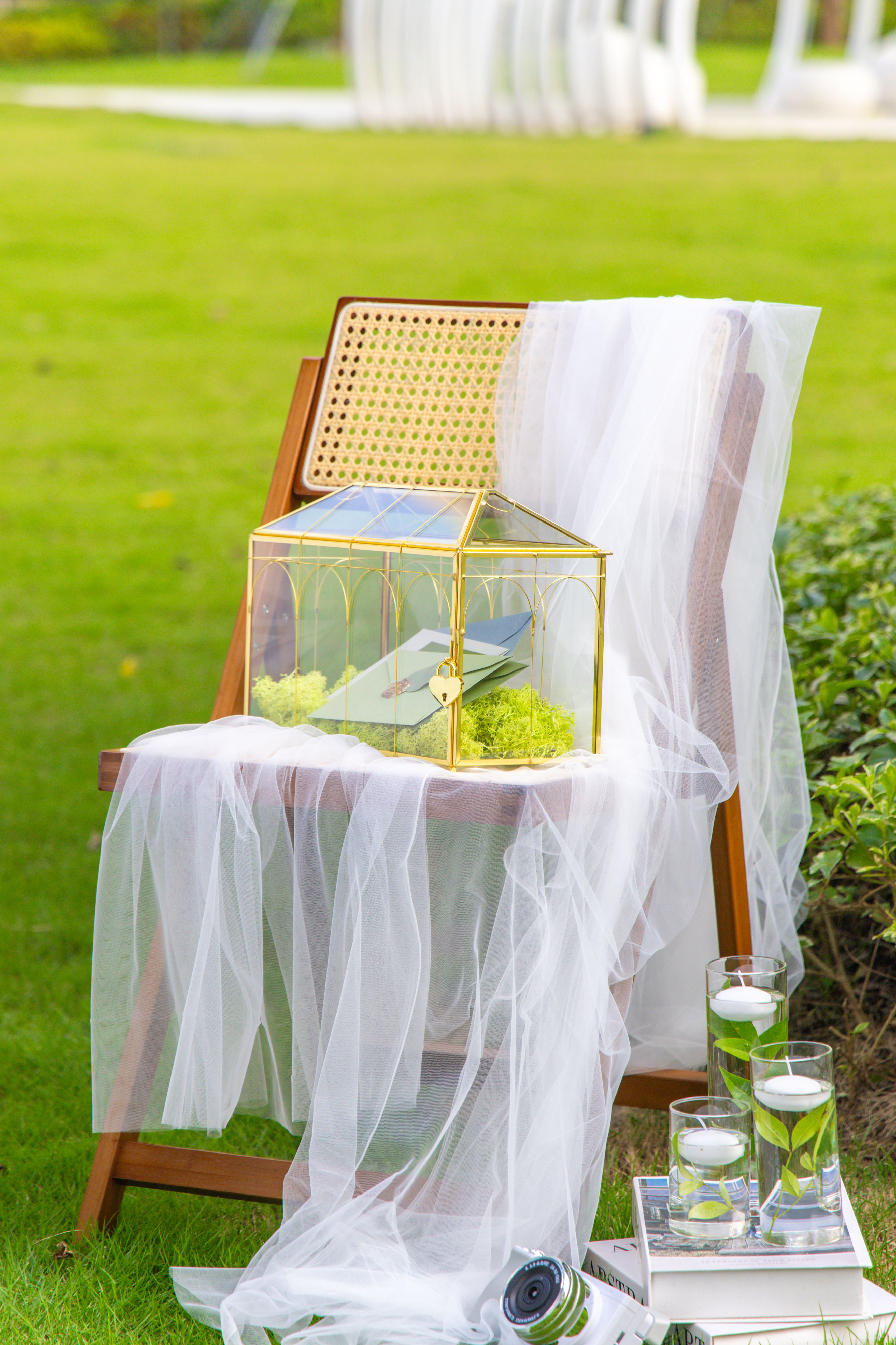 12.6" Handmade victorian Church  Gold Wedding Card Box with Slot and Lock - NCYPgarden