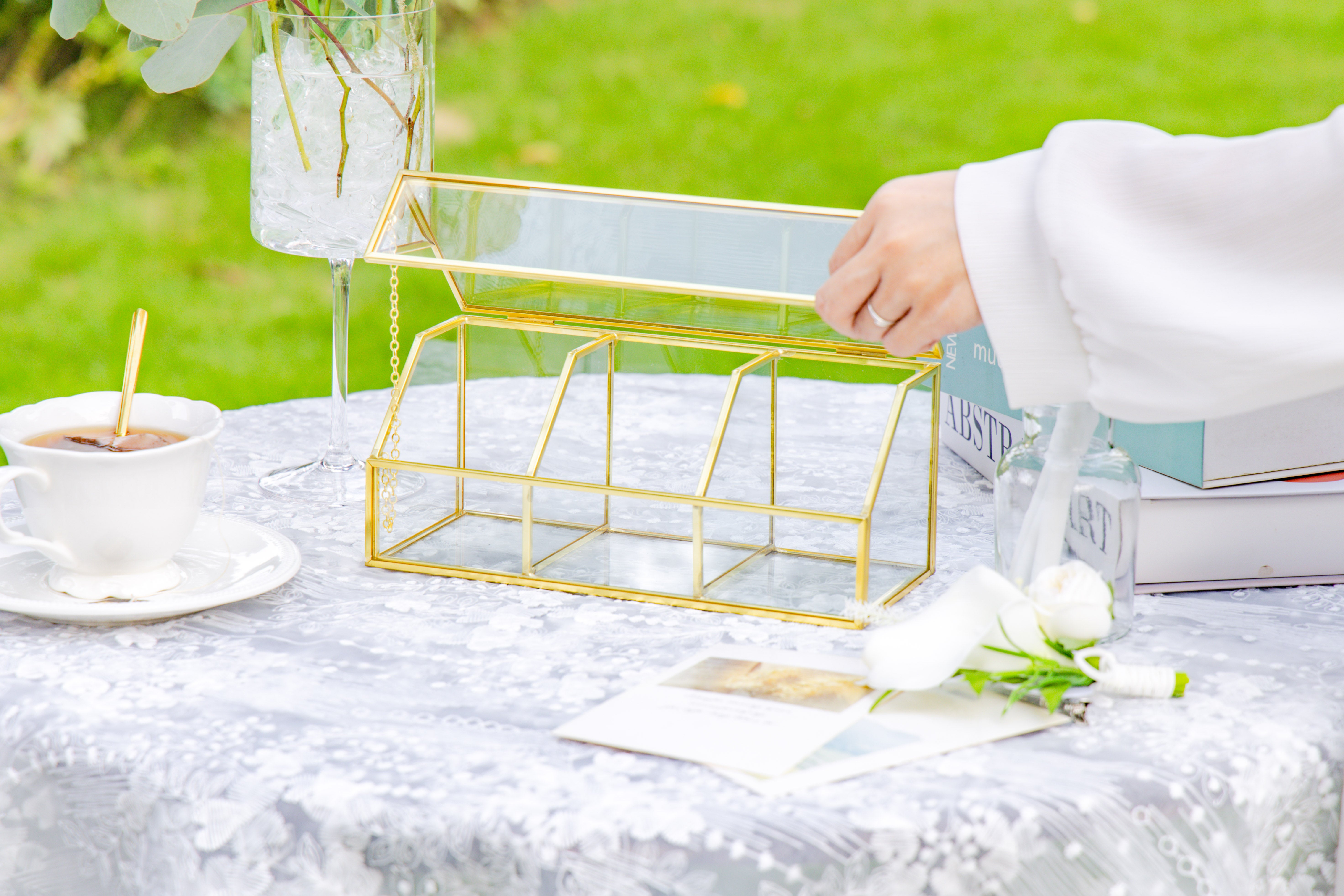 Glass Gold Tea Bag Box, 3 Compartments and Lid Storage Box, Tea Lovers Gift Box, Tea Organizer, Christmas Gift - NCYPgarden