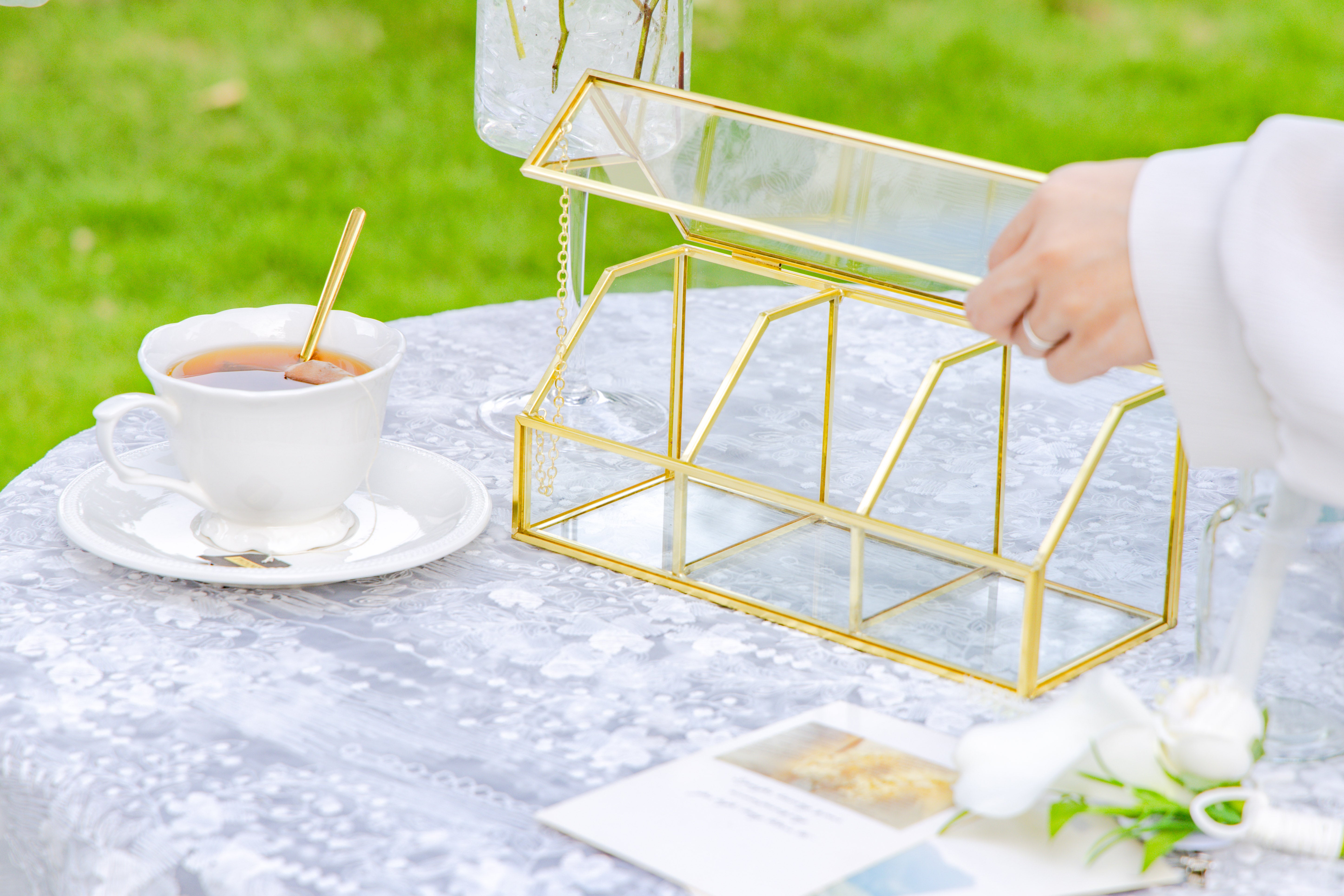 Glass Gold Tea Bag Box, 3 Compartments and Lid Storage Box, Tea Lovers Gift Box, Tea Organizer, Christmas Gift - NCYPgarden