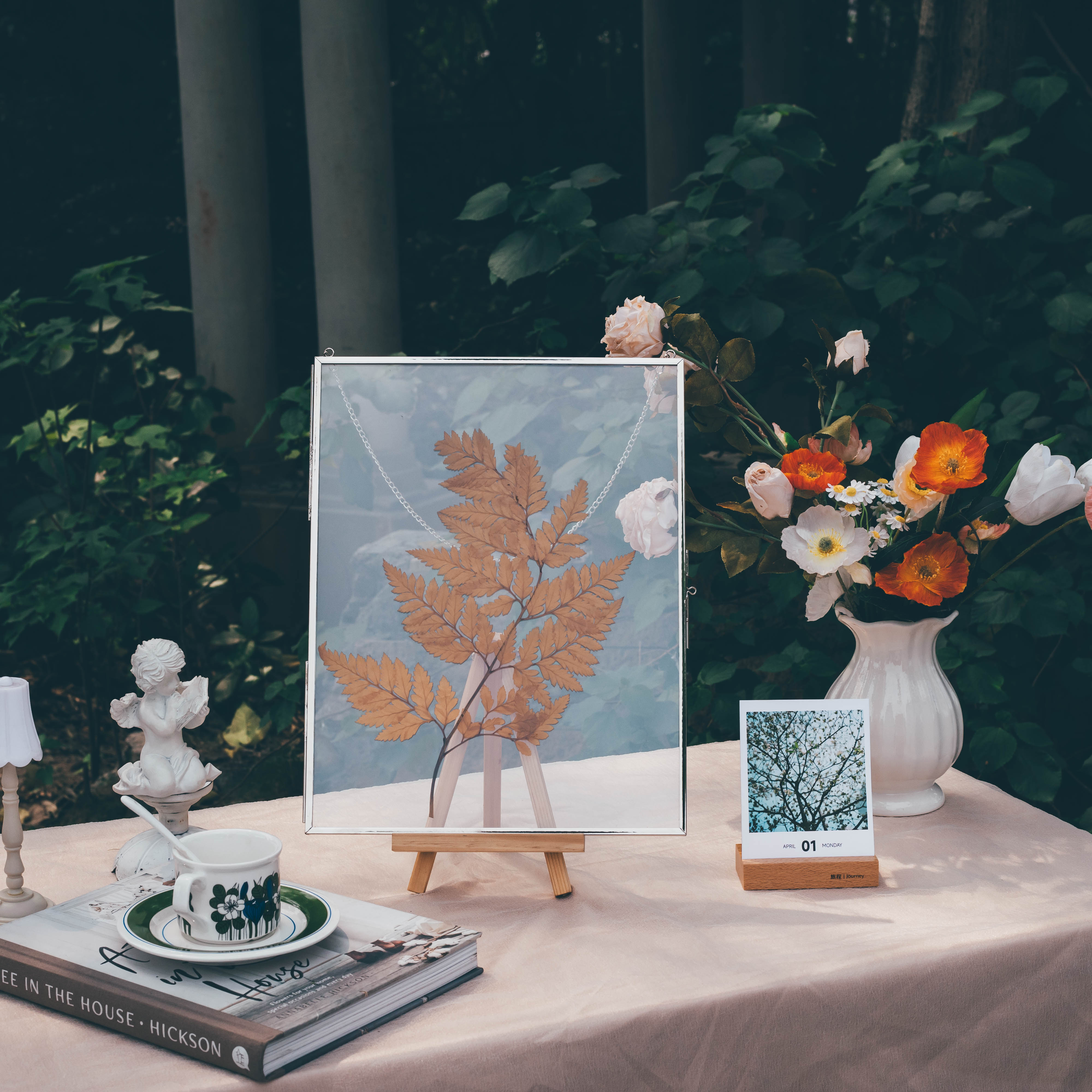 Handmade Silver 11x14" Hanging Double Glass  Pressed Flower Floating Frame - NCYPgarden