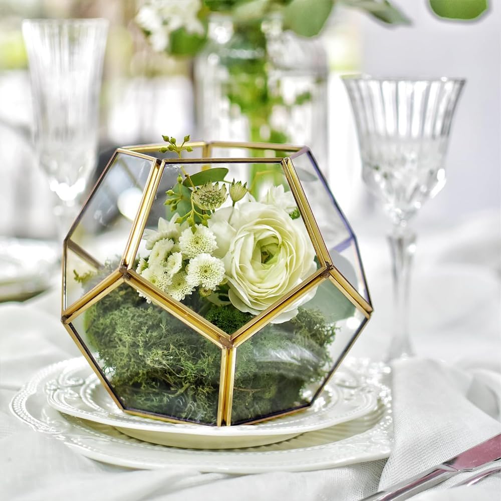 Handmade Gold Tabletop Polyhedron Glass Geometric Terrarium for Wedding Section Reception PP02A2 - NCYPgarden