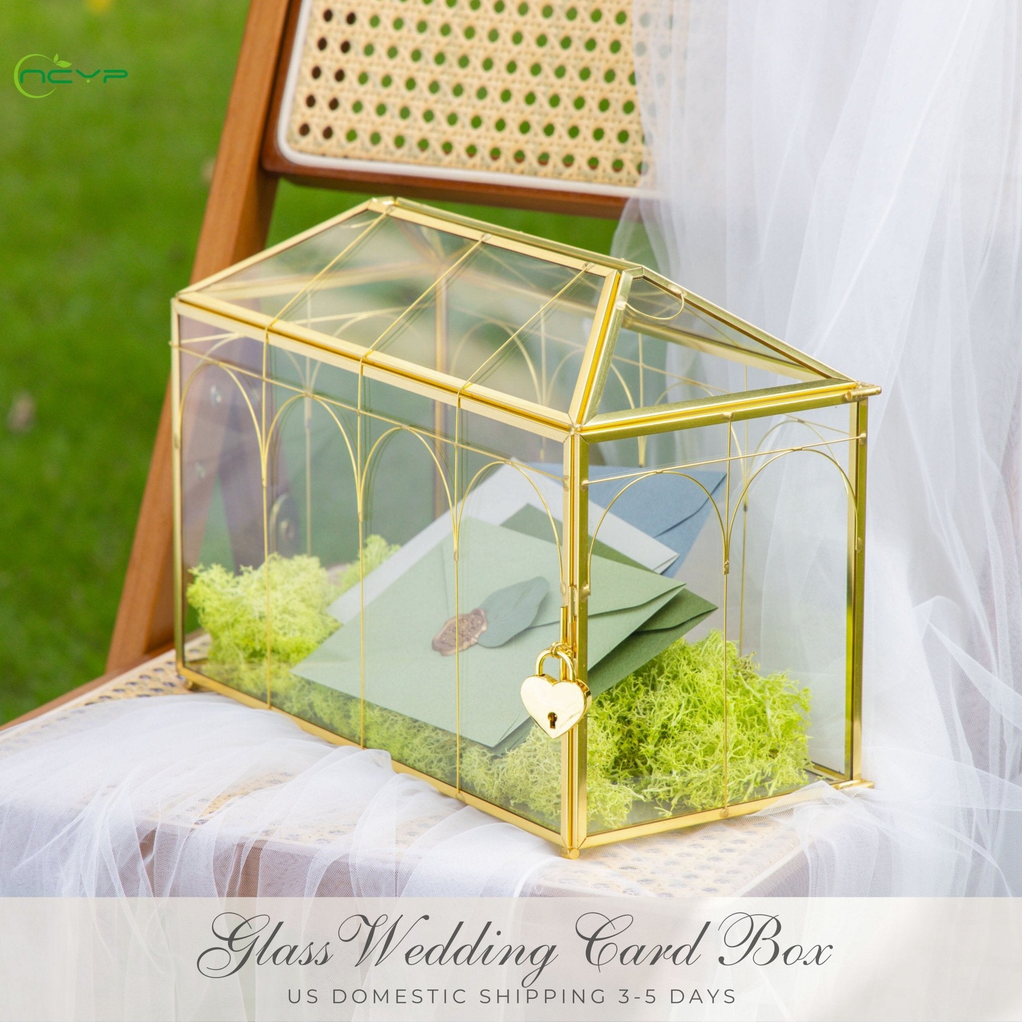 12.6" Handmade victorian Church Gold Wedding Card Box with Slot and Lock BG01L3 - NCYPgarden