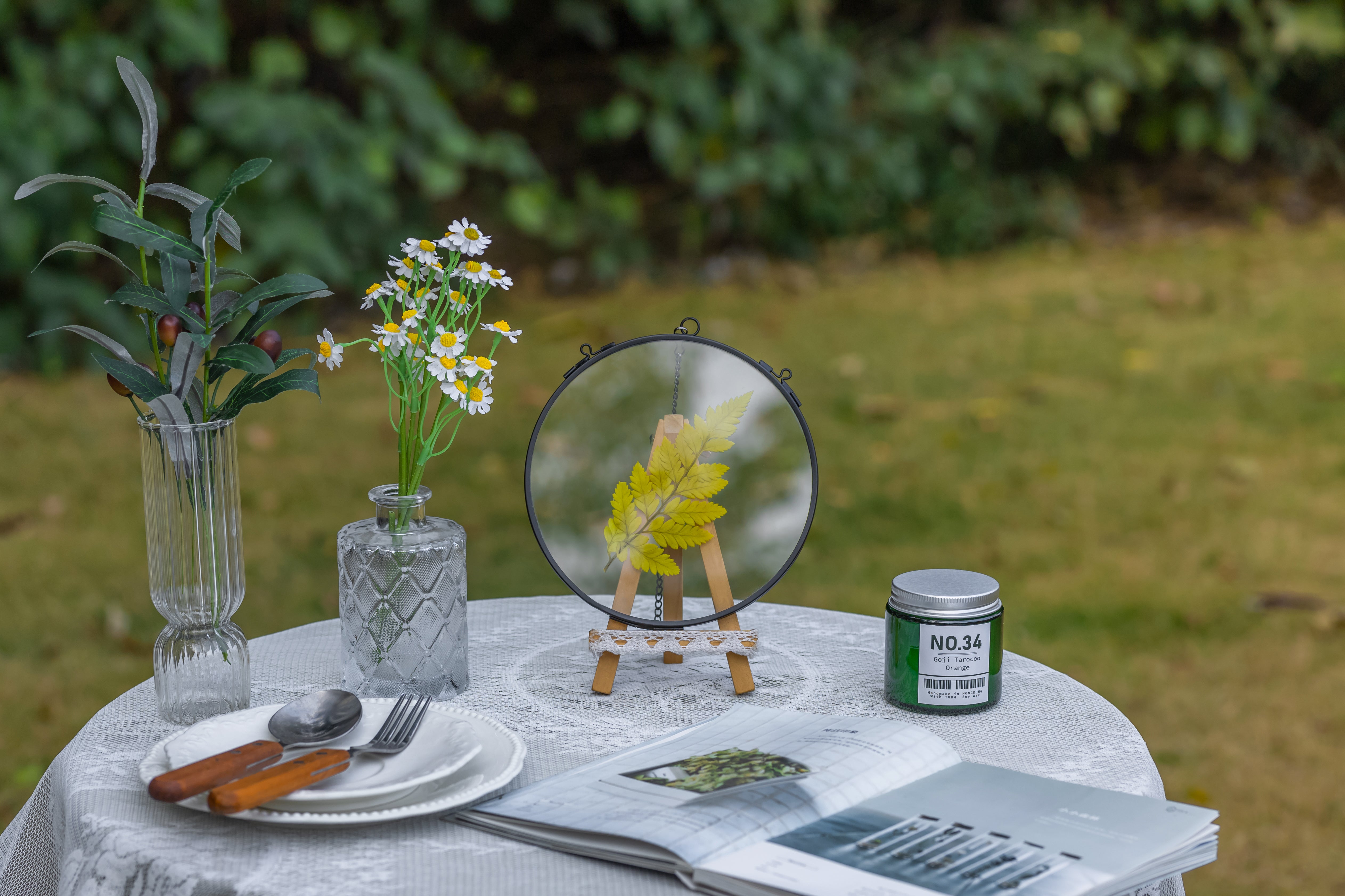 6" Black Wall Hanging RoundHerbarium Brass Glass Frame for Pressed Flowers, Poster, Double Glass, floating Frame - NCYPgarden