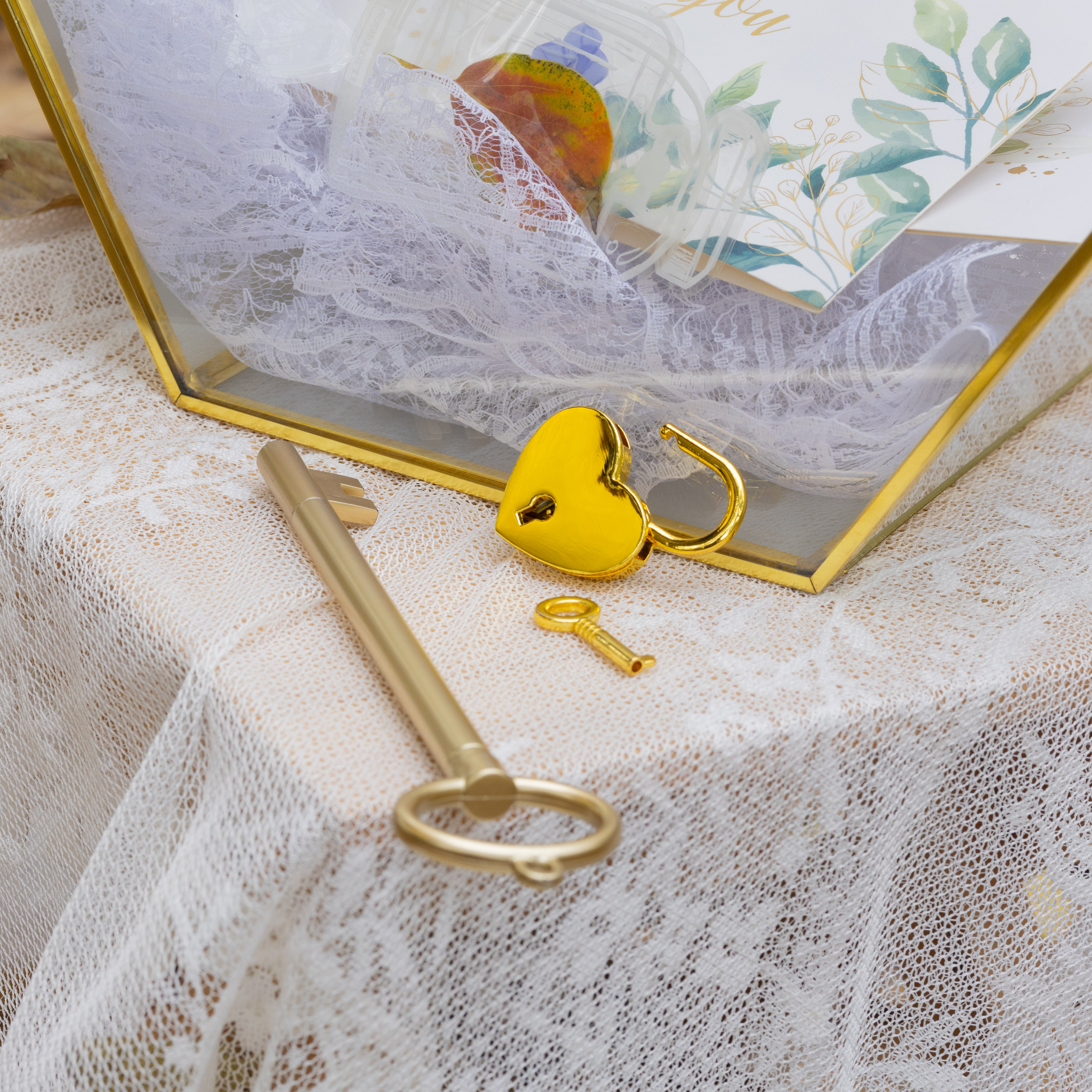 Hexagon Gold Brass and Glass Card box, Lockable, with slot for wedding, wishwell, babyshower - NCYPgarden