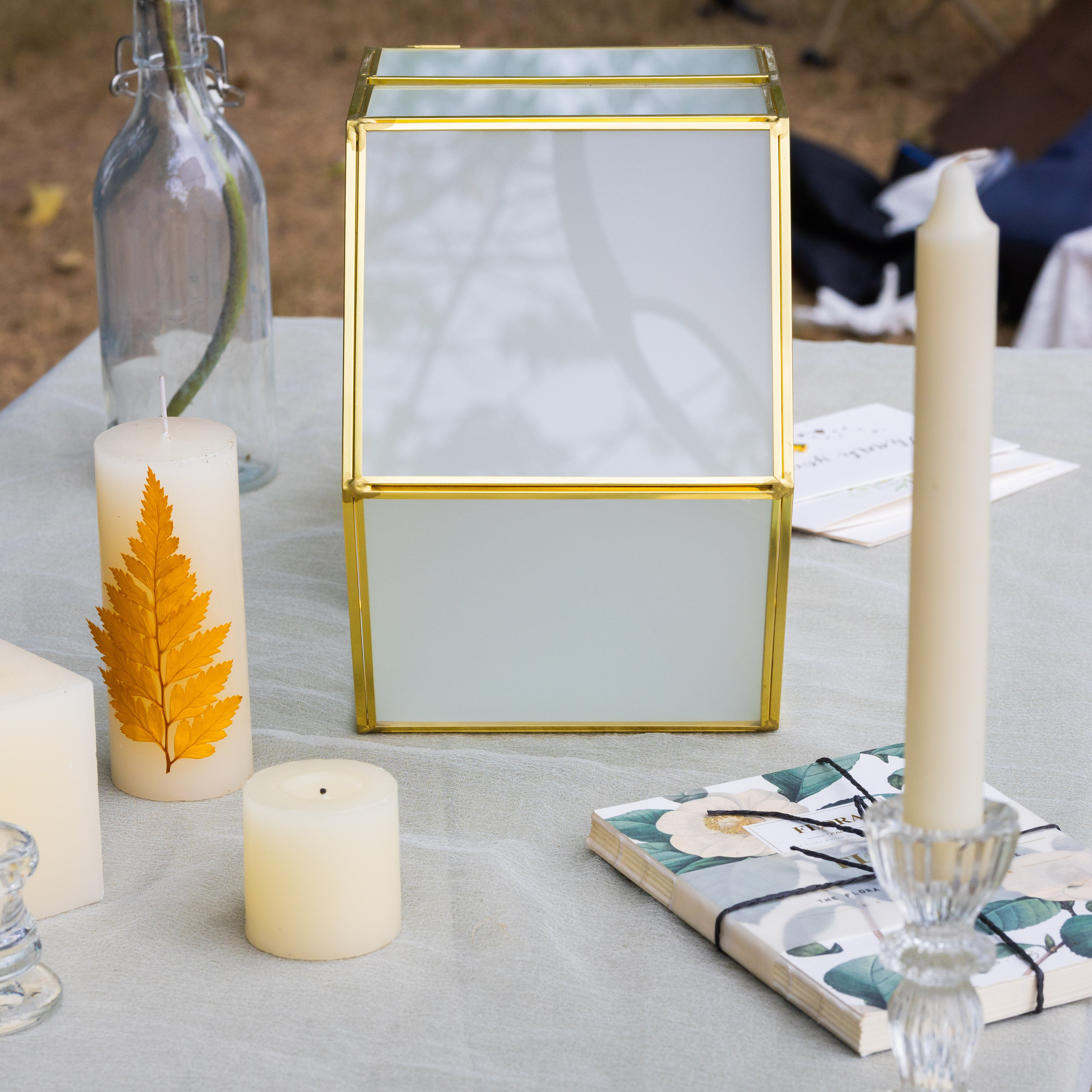 Hexagon Gold Brass and Glass Card box, Lockable, with slot for wedding, wishwell, babyshower - NCYPgarden