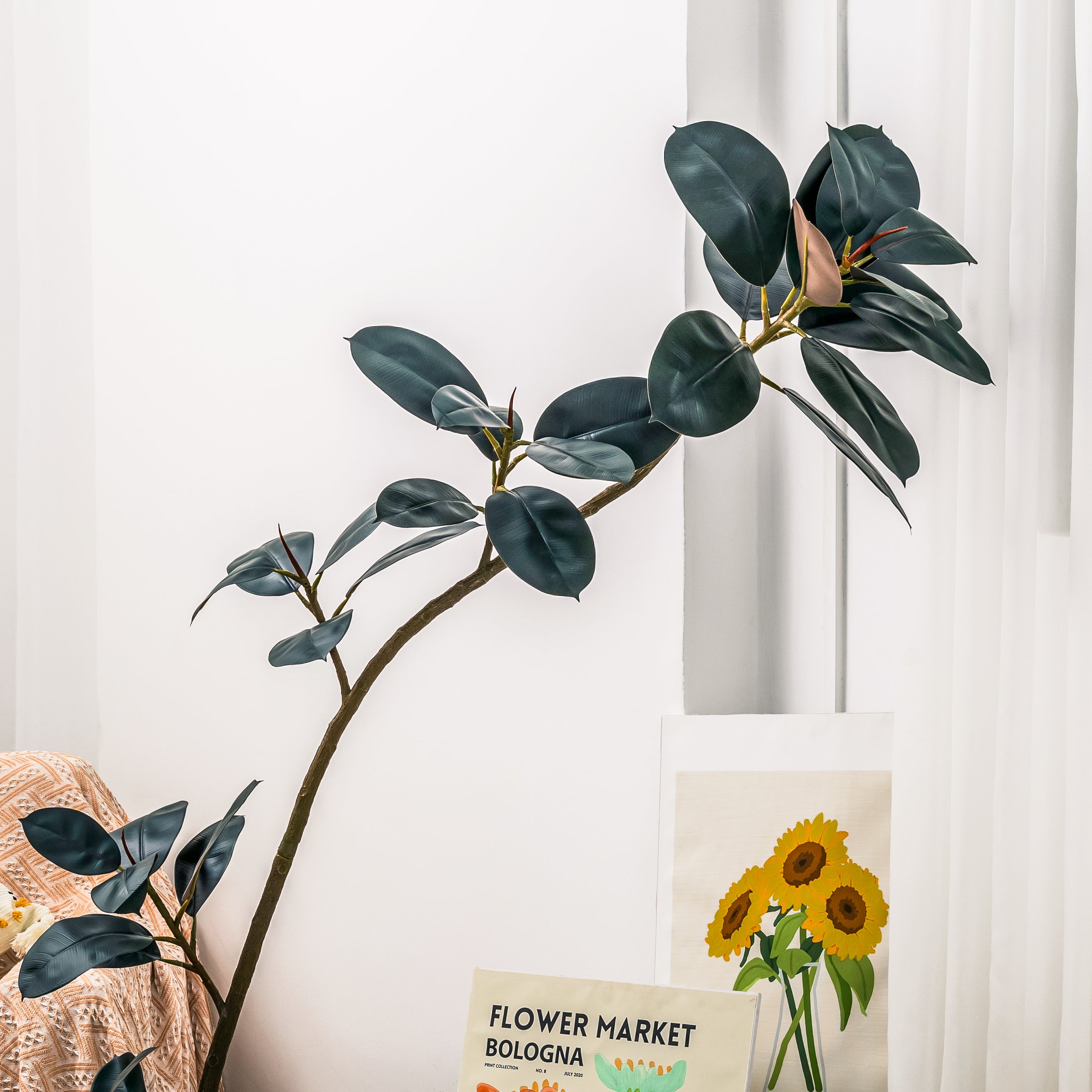 NCYP Artificial Rubber Tree, Rubber Fig, Rubber Bush 5.9FT (70.8 Inches) Tall Faux Plant for Home Office Decor, Indoor Fake Potted Ficus Elastica Tree with Plastic Pot and Rattan Woven Basket - NCYPgarden