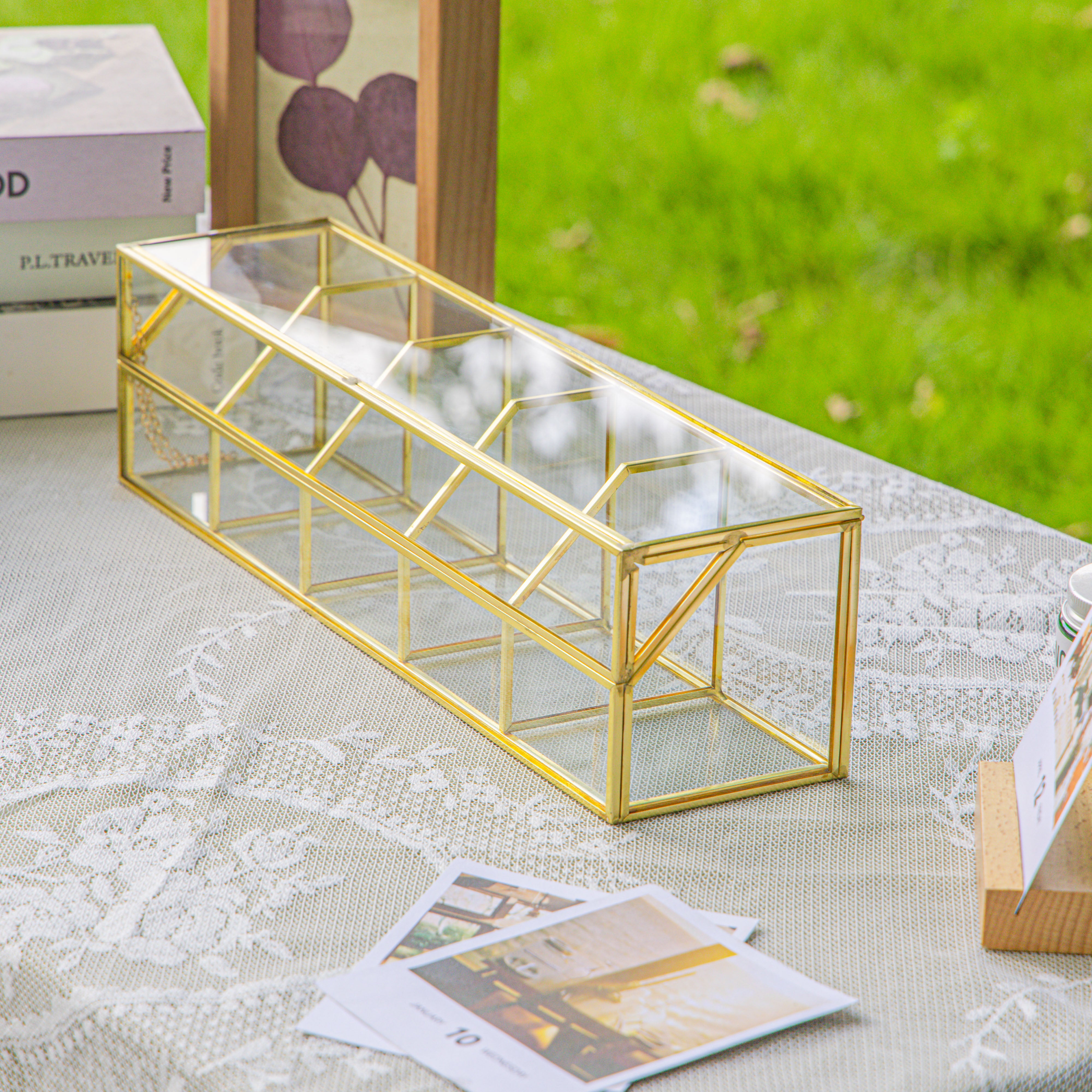 Glass Gold Tea Bag Box, 5 Compartments and Lid Storage Box, Tea Lovers Gift Box, Tea Organizer, Christmas Gift - NCYPgarden