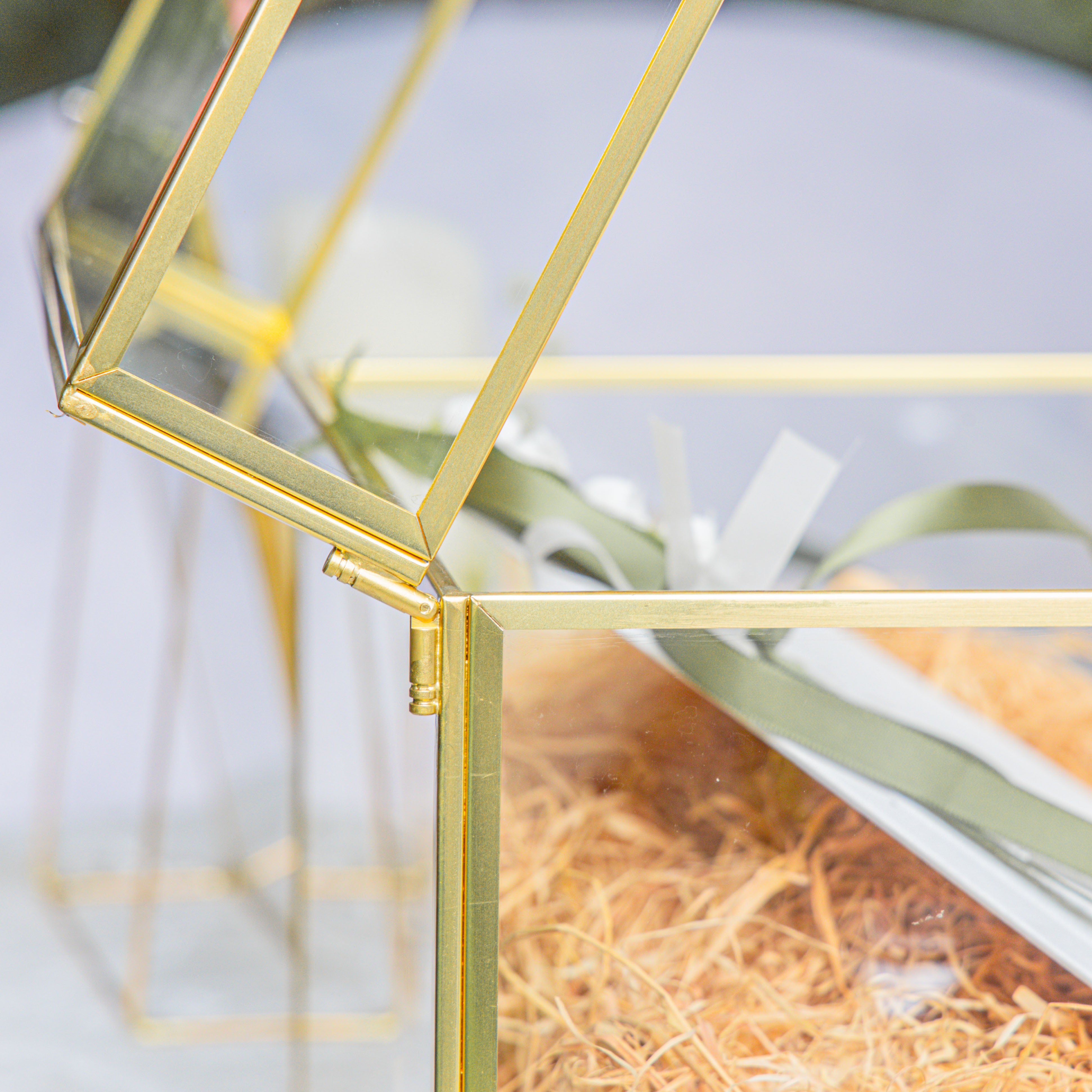 Handmade 12" Large Gold Rectangle Geometric Glass Card Box with Slot Lock for Keepsake, Wedding Reception, Postbox - NCYPgarden