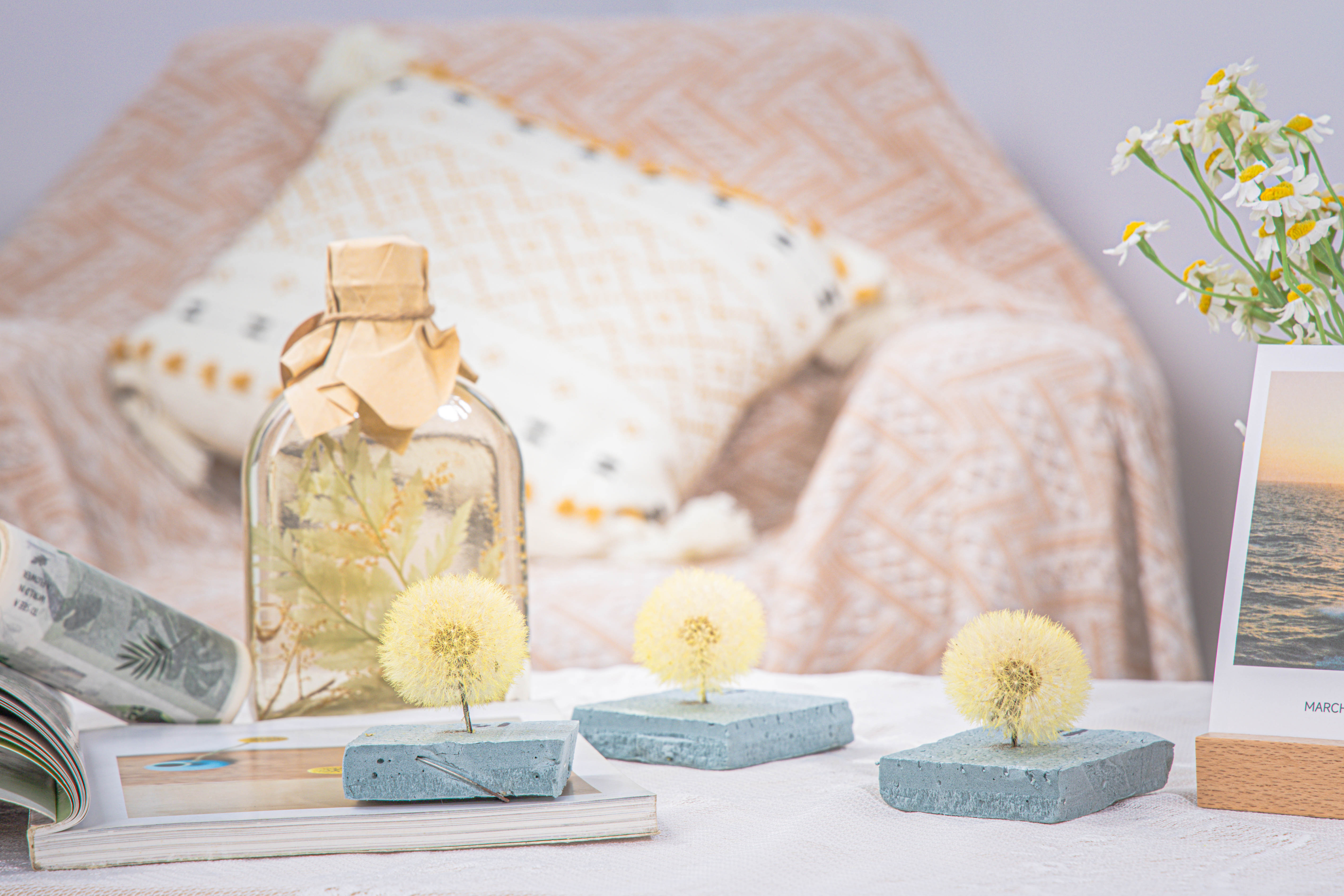 Yellow Presered Dandelion Set 3 pcs Dried Flowers, DIY Material for Bouquet - NCYPgarden