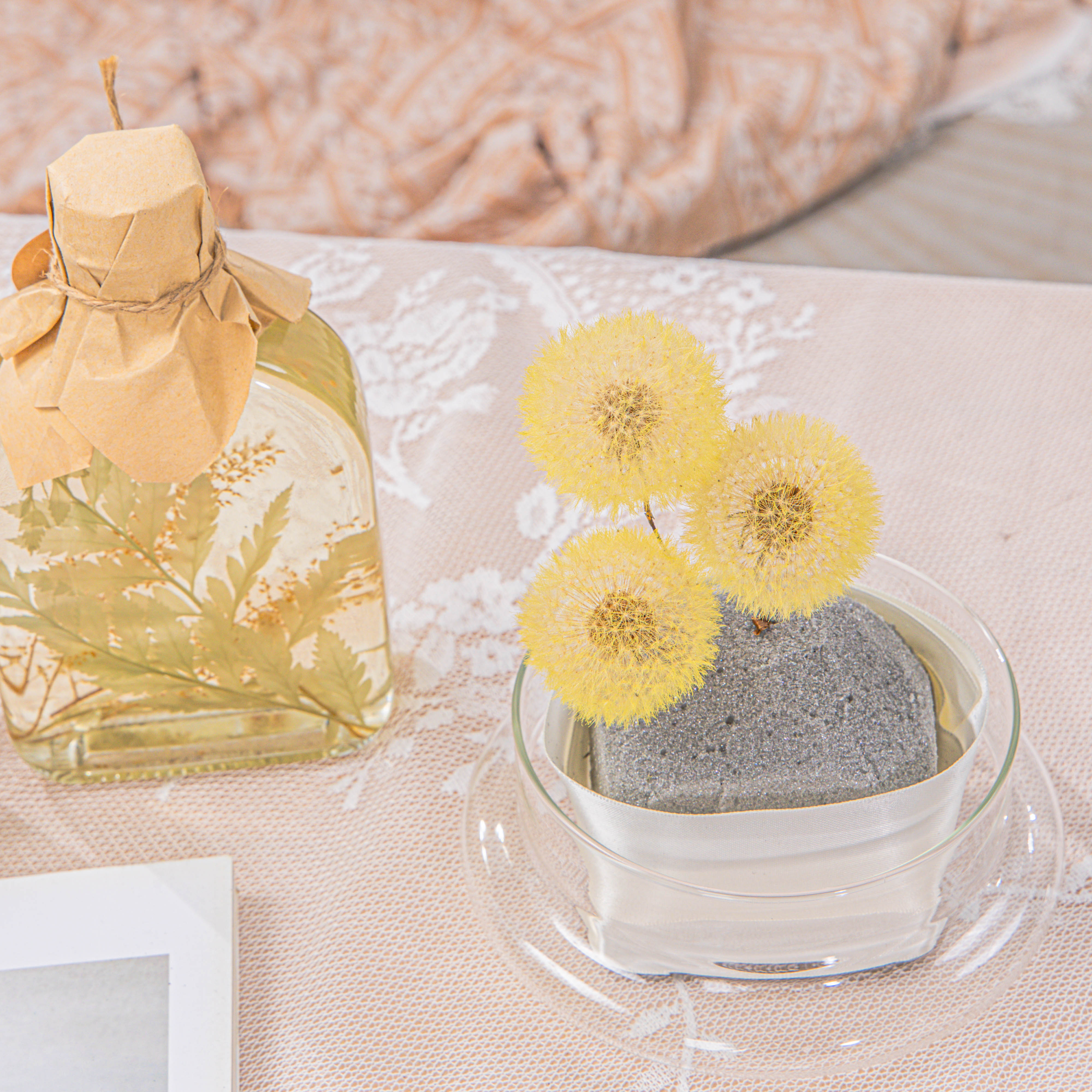 Yellow Presered Dandelion Set 3 pcs Dried Flowers, DIY Material for Bouquet - NCYPgarden