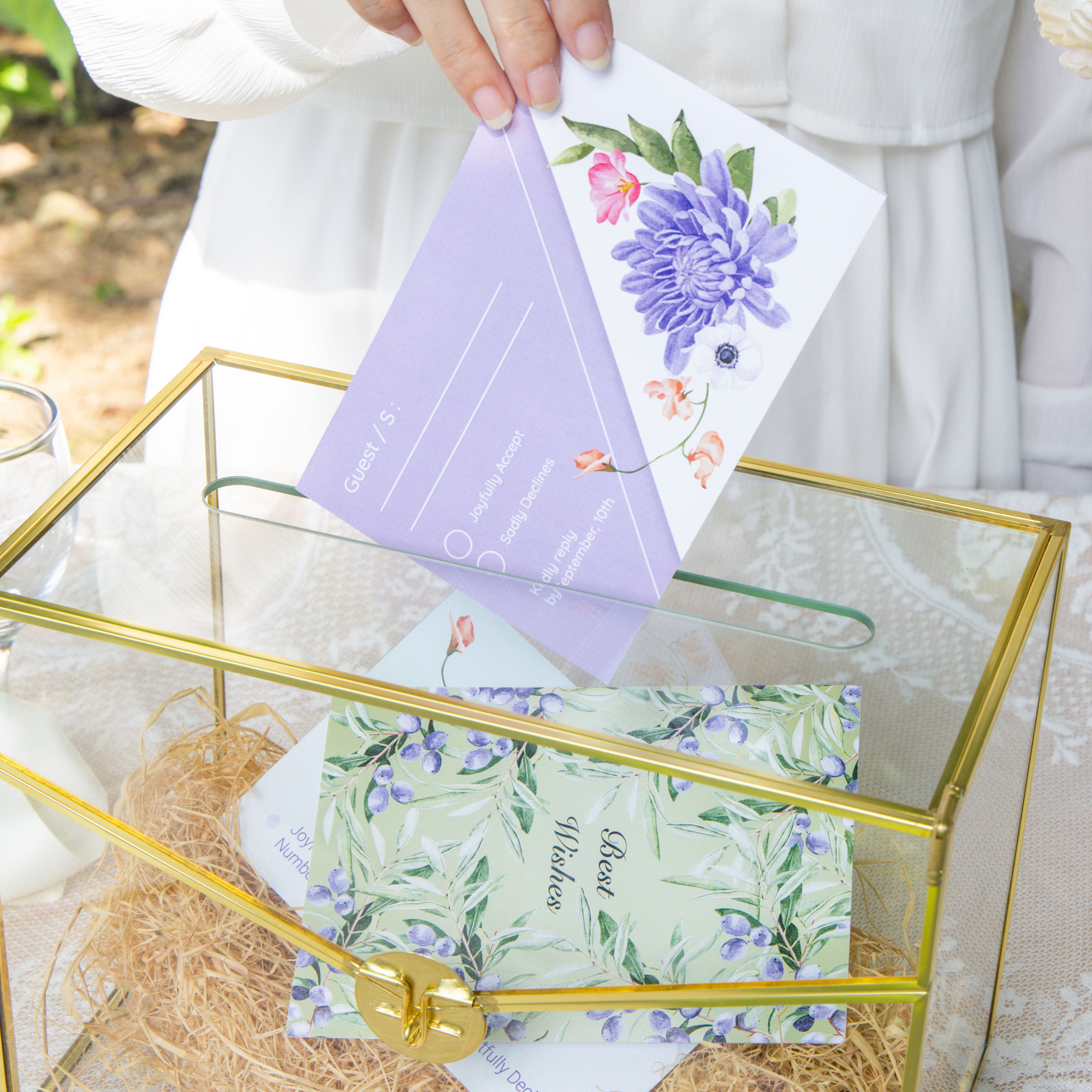 Handmade Envelope Shape Geometric Glass Wedding Card Box Terrarium with Slot, Heart Lock Key - NCYPgarden