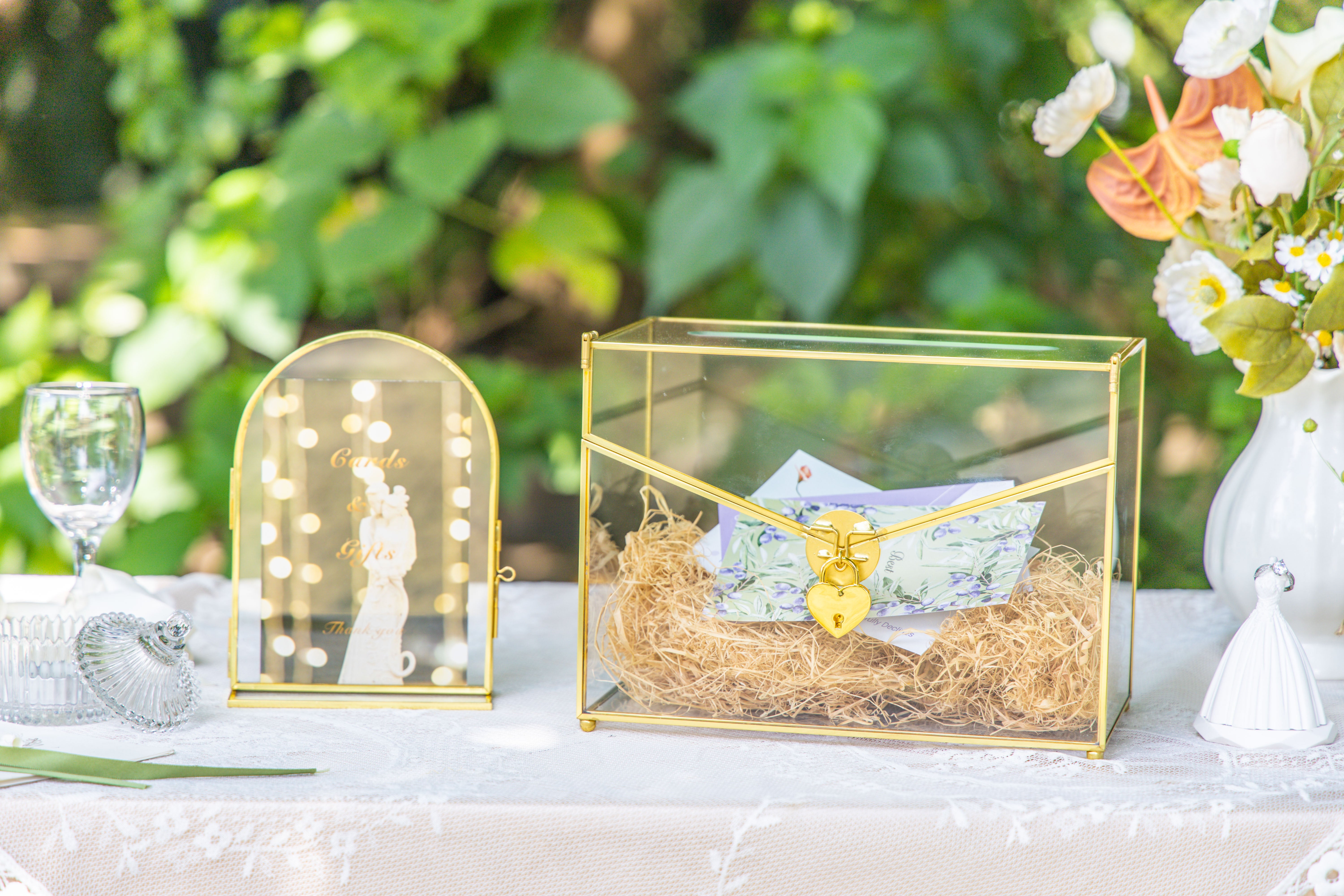 Handmade Envelope Shape Geometric Glass Wedding Card Box Terrarium with Slot, Heart Lock Key - NCYPgarden