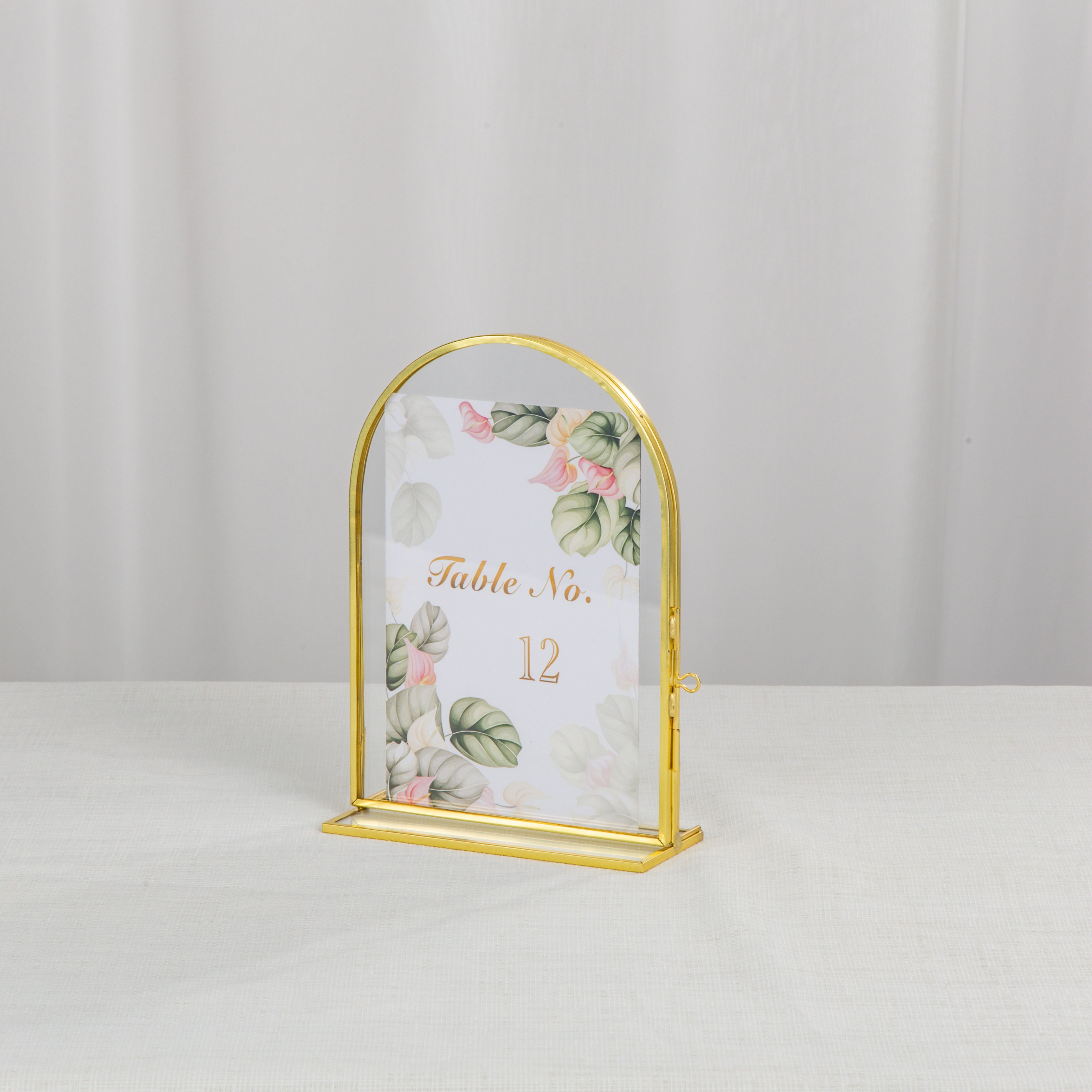 5x7'' Arched Brass and Double Glass Frame,  for Pressed Flowers, Table Number Holder - NCYPgarden