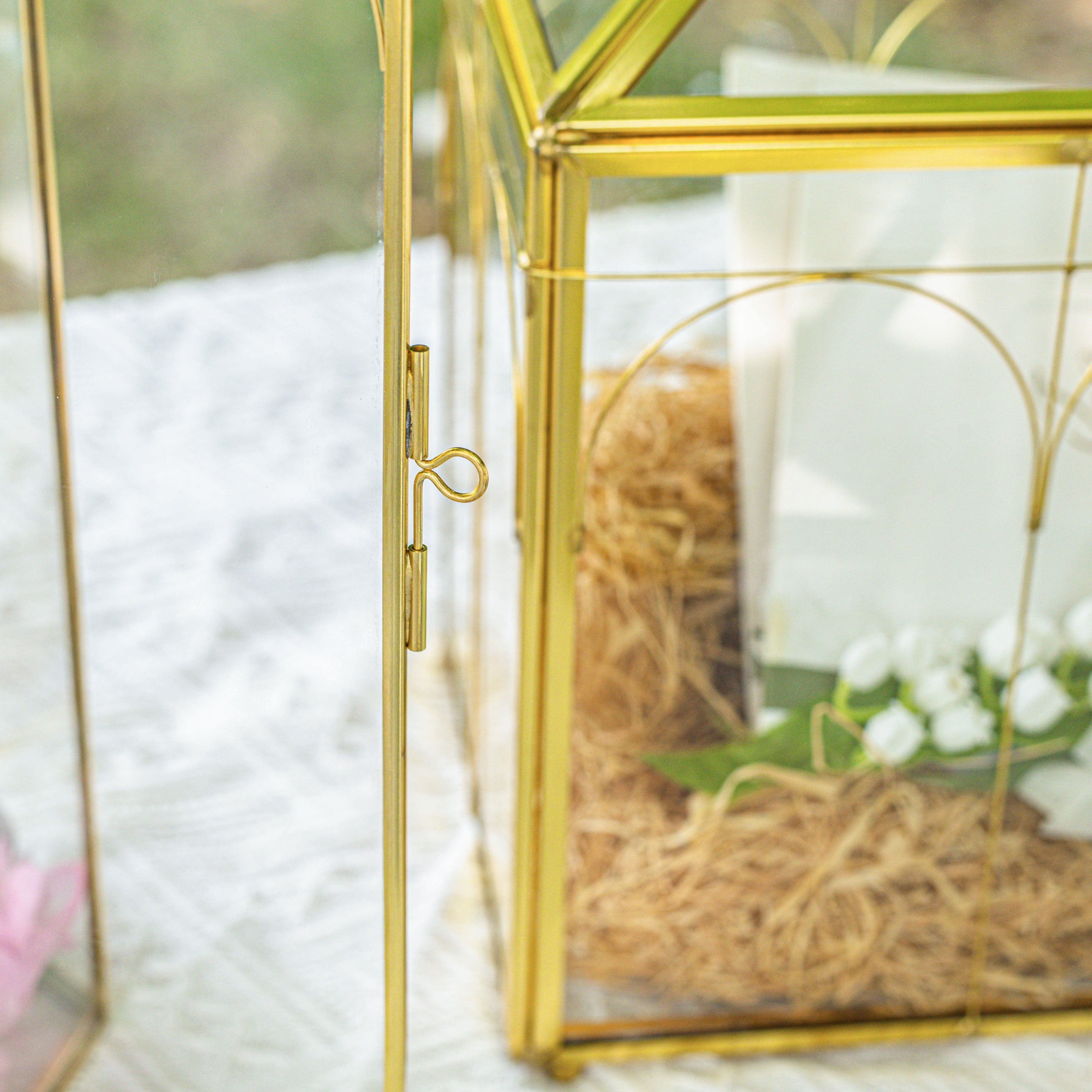 Handmade Gold Tall Tower Terrarium Glass Box for Ribbon Wands, Pens, Cancel Holder for Wedding, Reception, Wishing Well, Bridal Shower - NCYPgarden