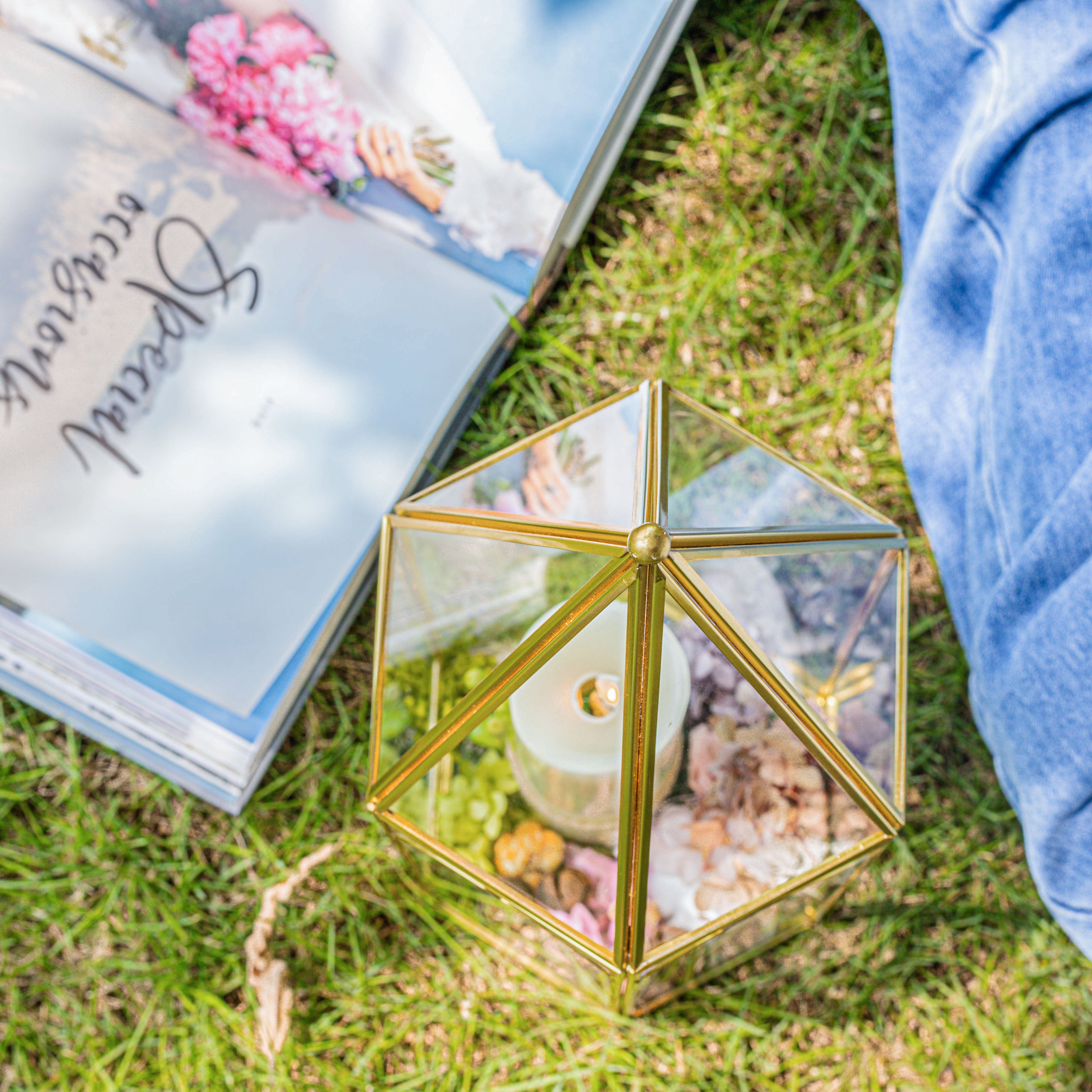 Handmade Gold Tall Tower Terrarium Glass Box for Ribbon Wands, Pens, Cancel Holder for Wedding, Reception, Wishing Well, Bridal Shower - NCYPgarden