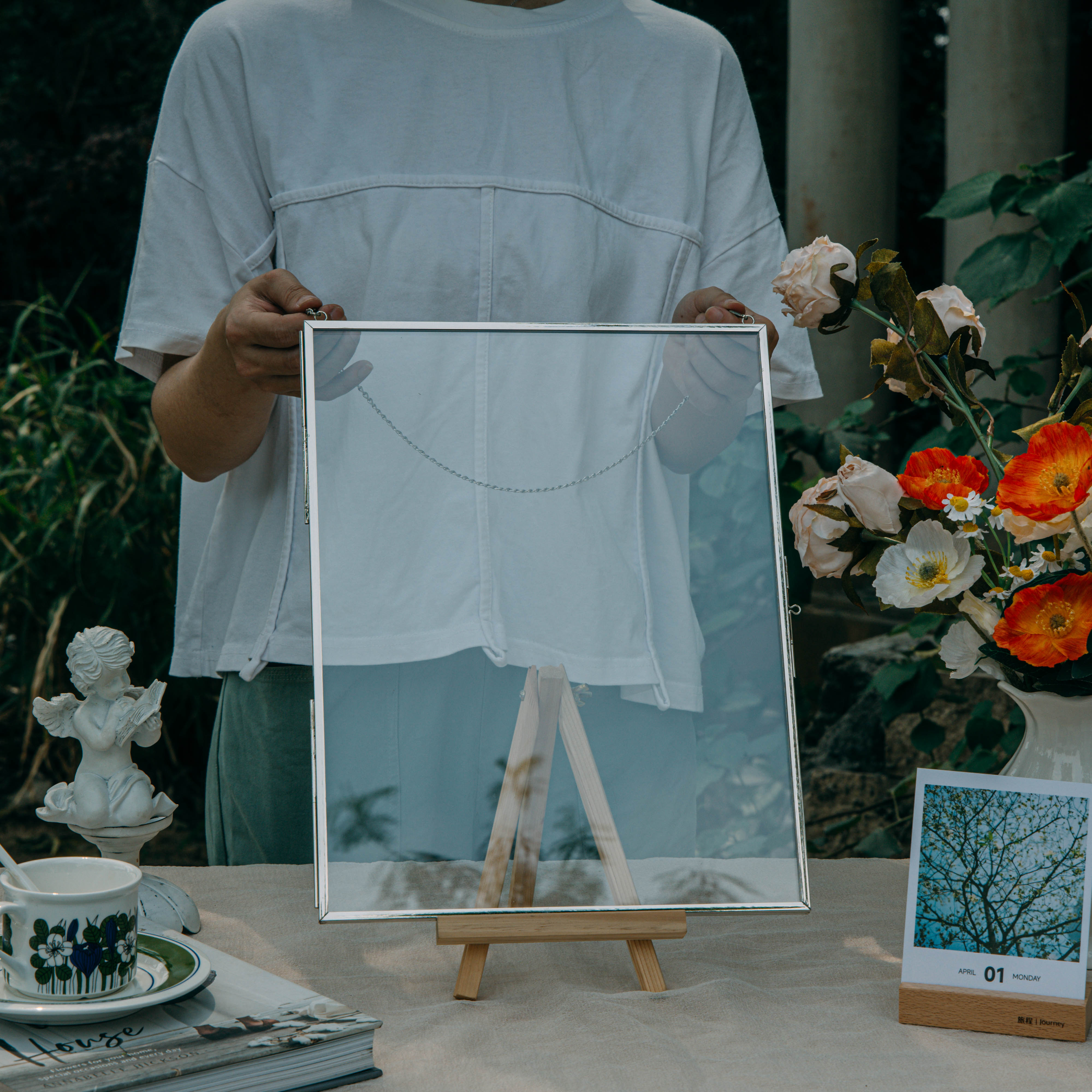 Handmade Silver 11x14" Hanging Double Glass  Pressed Flower Floating Frame - NCYPgarden