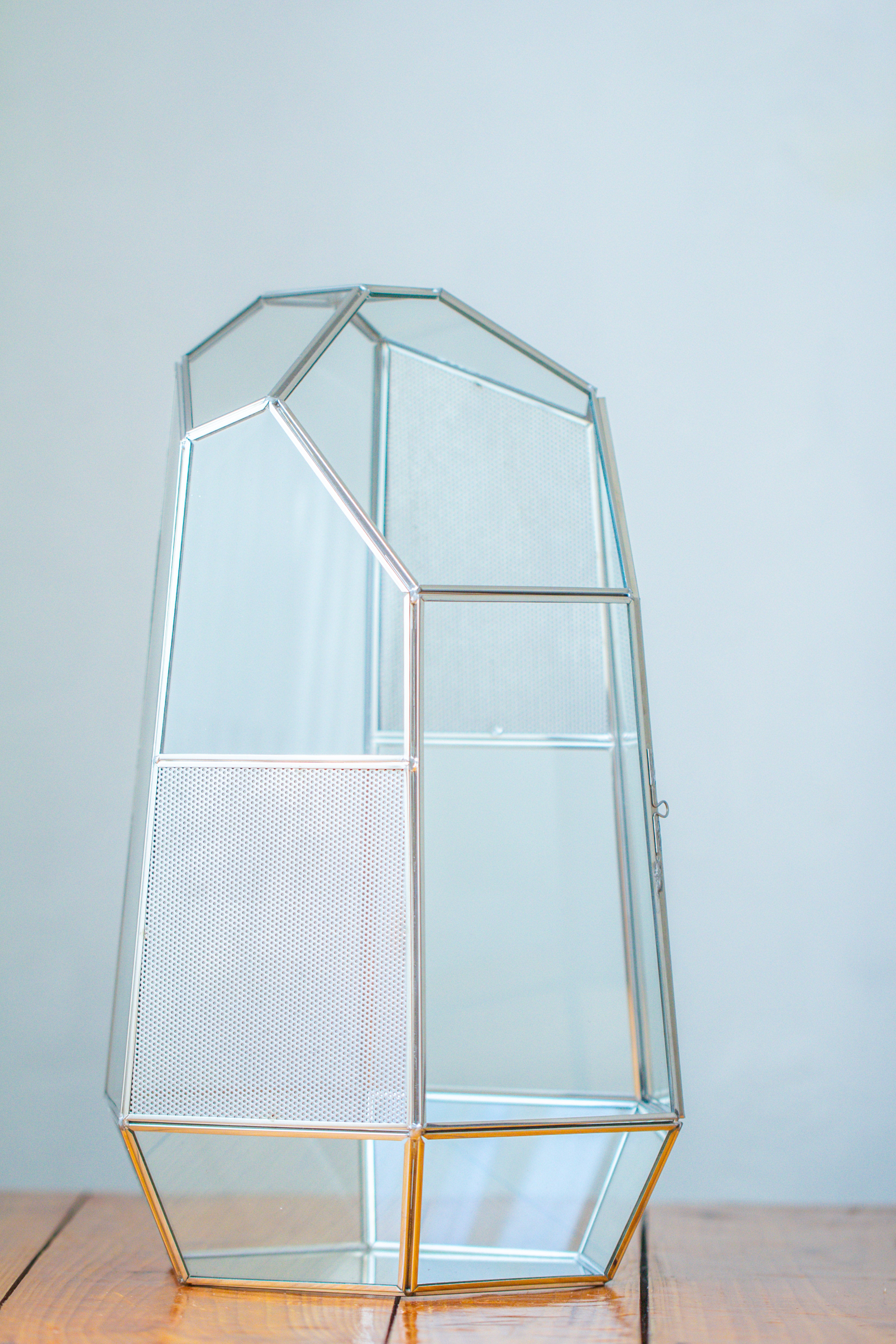 16.1" Large Irregular Geometric Glass Terrarium, Close,  vented Silver, for tropical plants, and large insects - NCYPgarden