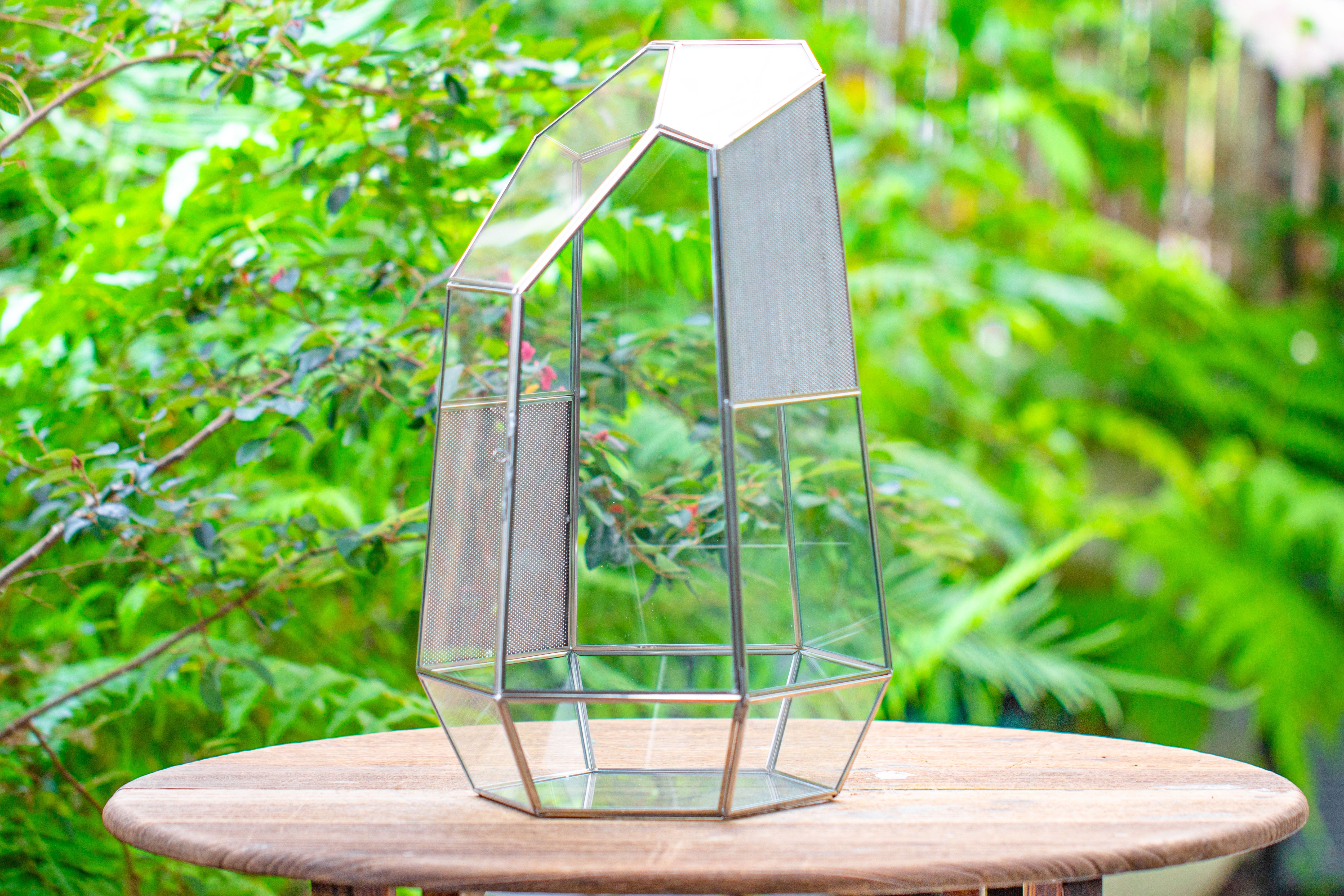 16.1" Large Irregular Geometric Glass Terrarium, Close,  vented Silver, for tropical plants, and large insects - NCYPgarden