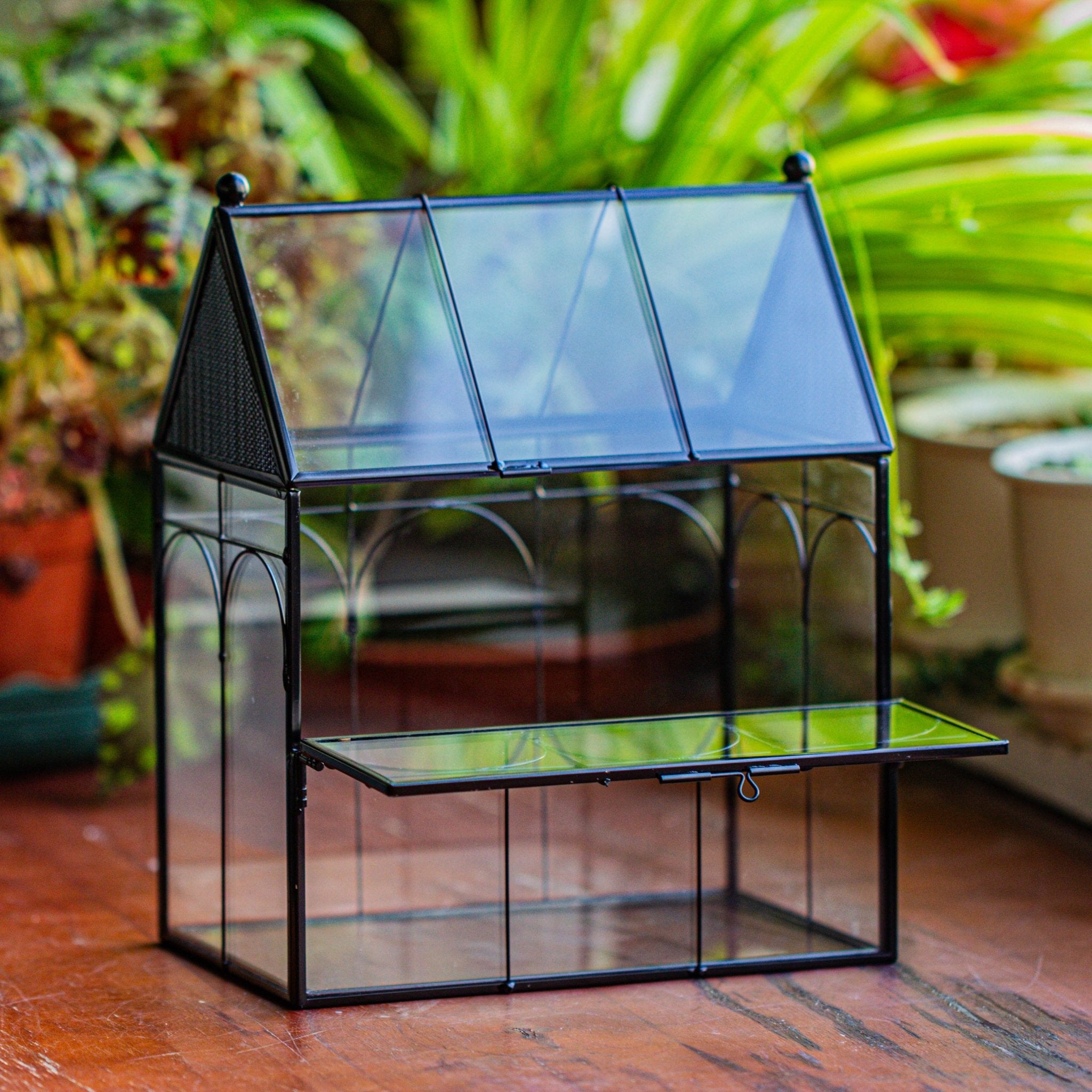 NCYP Vintage House Shape Glass Geometric Terrarium building set, with side door, with Mesh / vent holes for Insects Pet - NCYPgarden