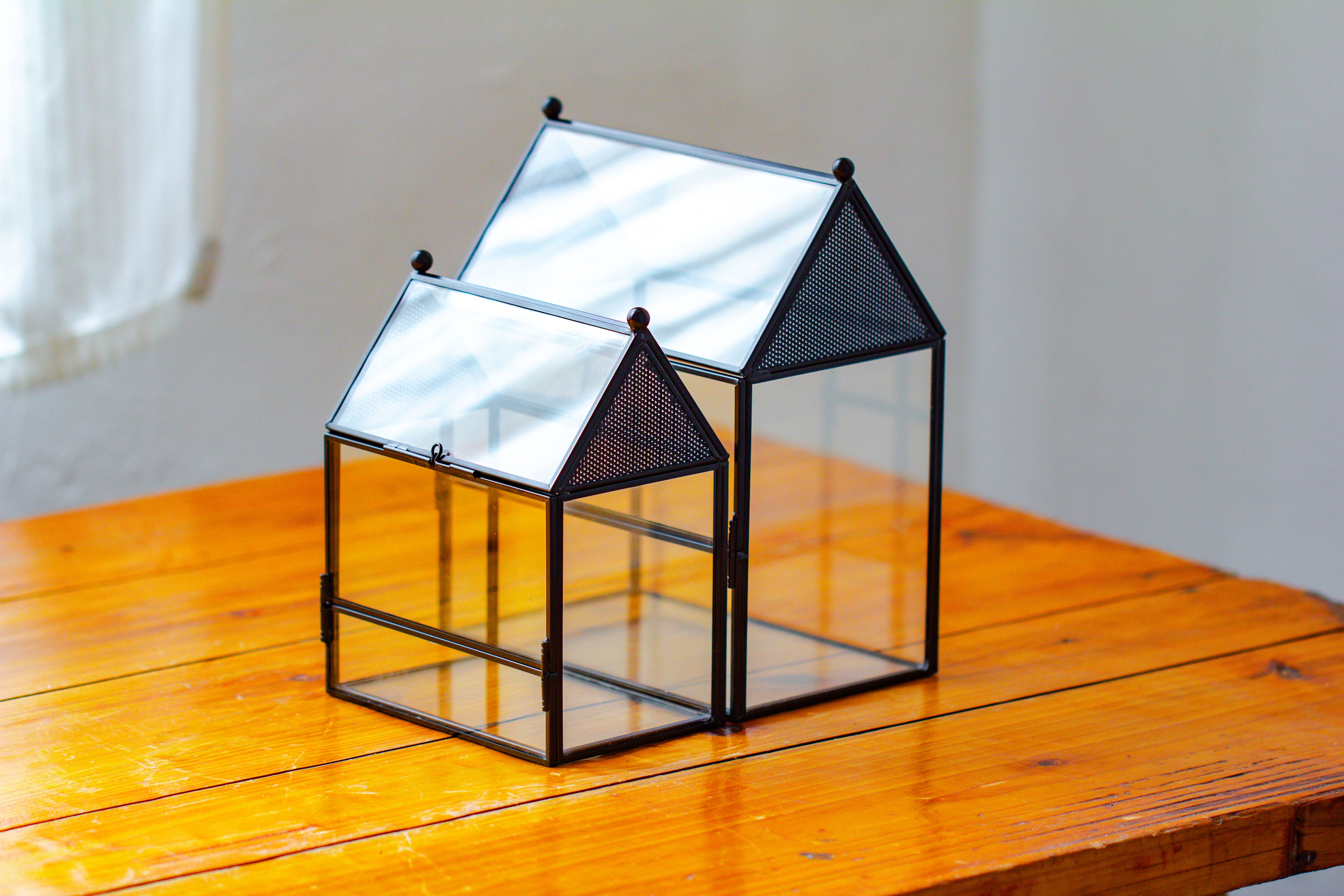 NCYP Simplified  House Shape Glass Geometric Terrarium, with side door, with Mesh vent holes for small Insects Pet - NCYPgarden