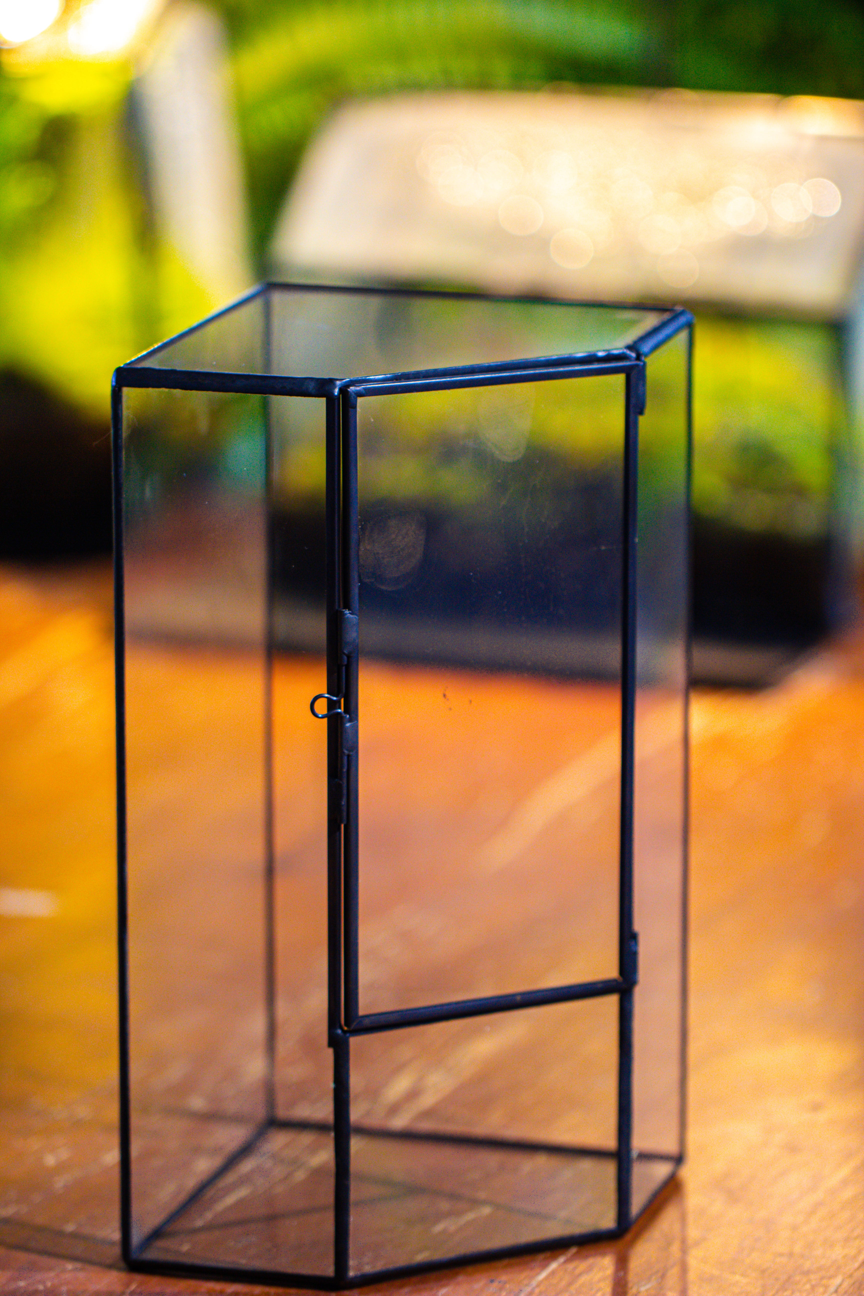 Small Version Handmade Glass Terrarium with Door for Plant, Moss Wall, Closed Geometric Tin Pentagon Planter - NCYPgarden
