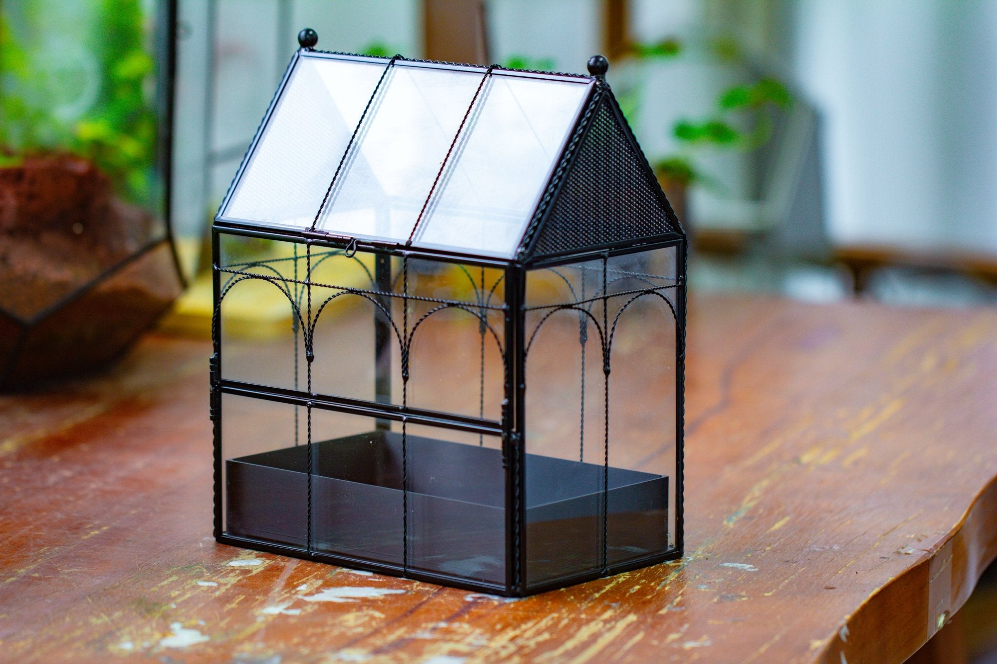 NCYP Vintage House Shape Glass Geometric Terrarium, with side door, with Mesh vent holes for  Insects Pet SH02E2 - NCYPgarden