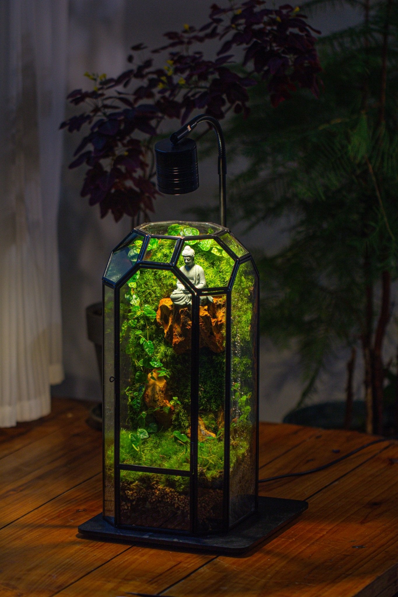 Vintage Tall Octagon Geometric Glass Terrarium , 12.6" , close, suitable for tall plants, orchid, small begonia Pitcher, Micro landscape - NCYPgarden