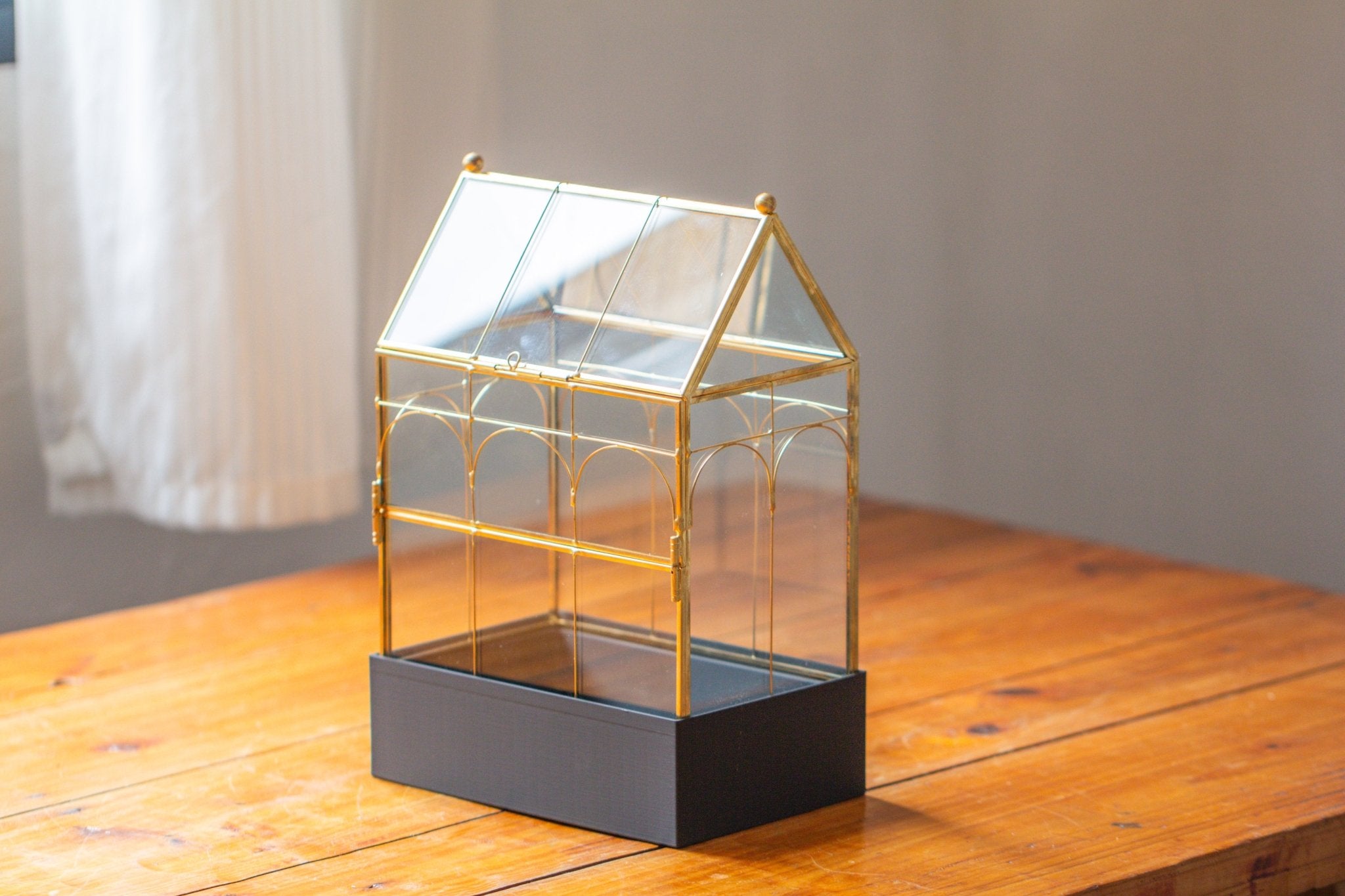 11” Gold Victorian Greenhouse Glass Terrarium with Water - Holding Base and Side Door - NCYPgarden