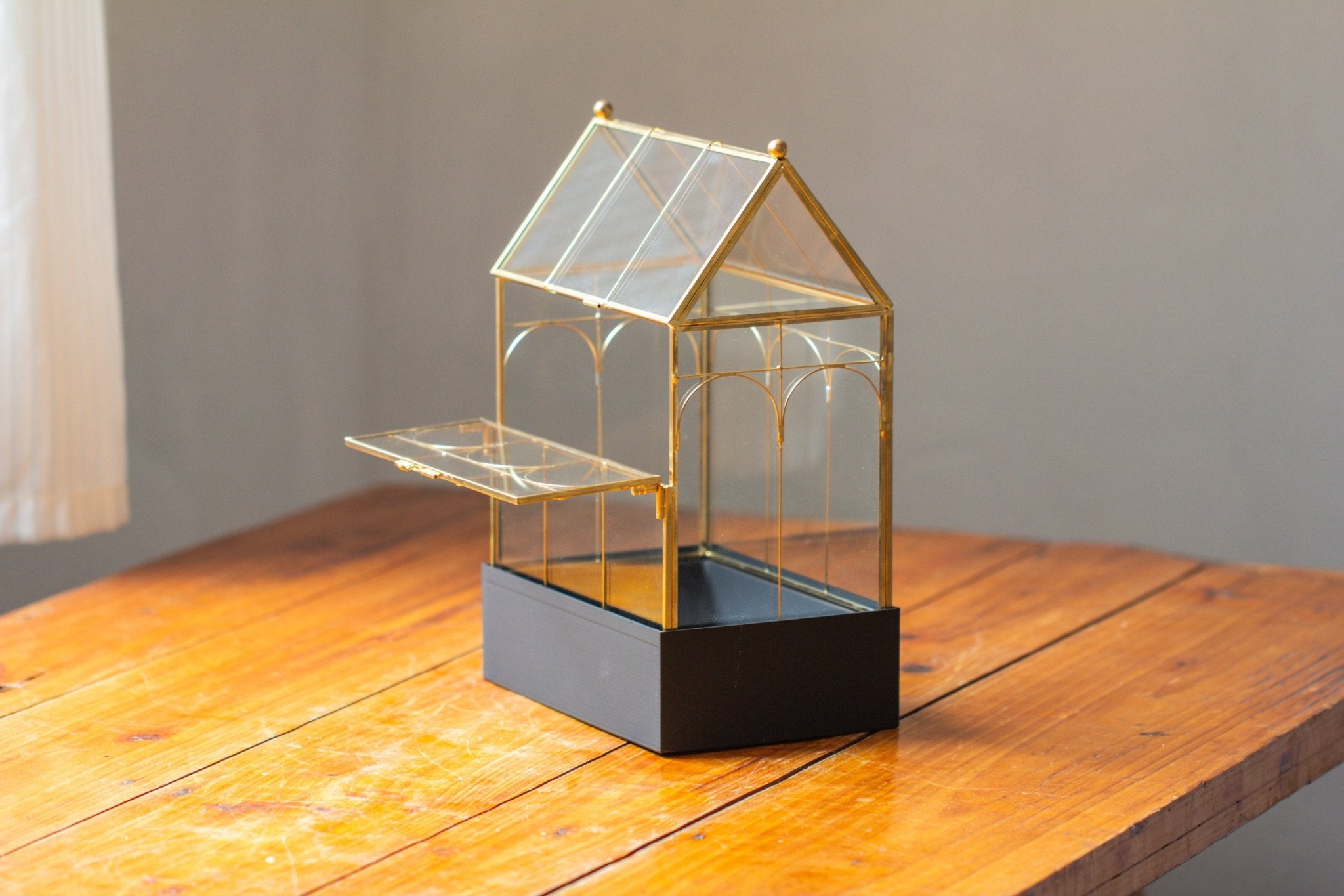 11” Gold Victorian Greenhouse Glass Terrarium with Water - Holding Base and Side Door - NCYPgarden