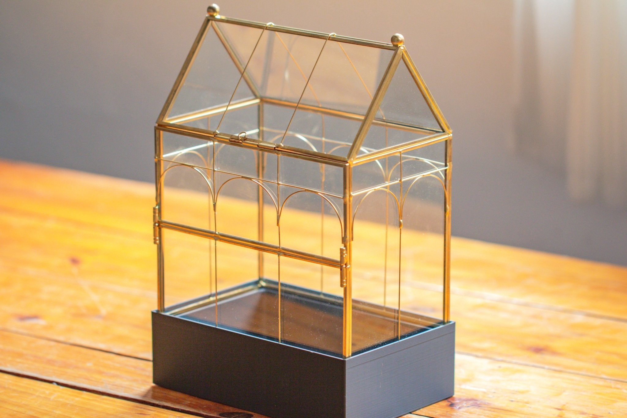 11” Gold Victorian Greenhouse Glass Terrarium with Water - Holding Base and Side Door - NCYPgarden
