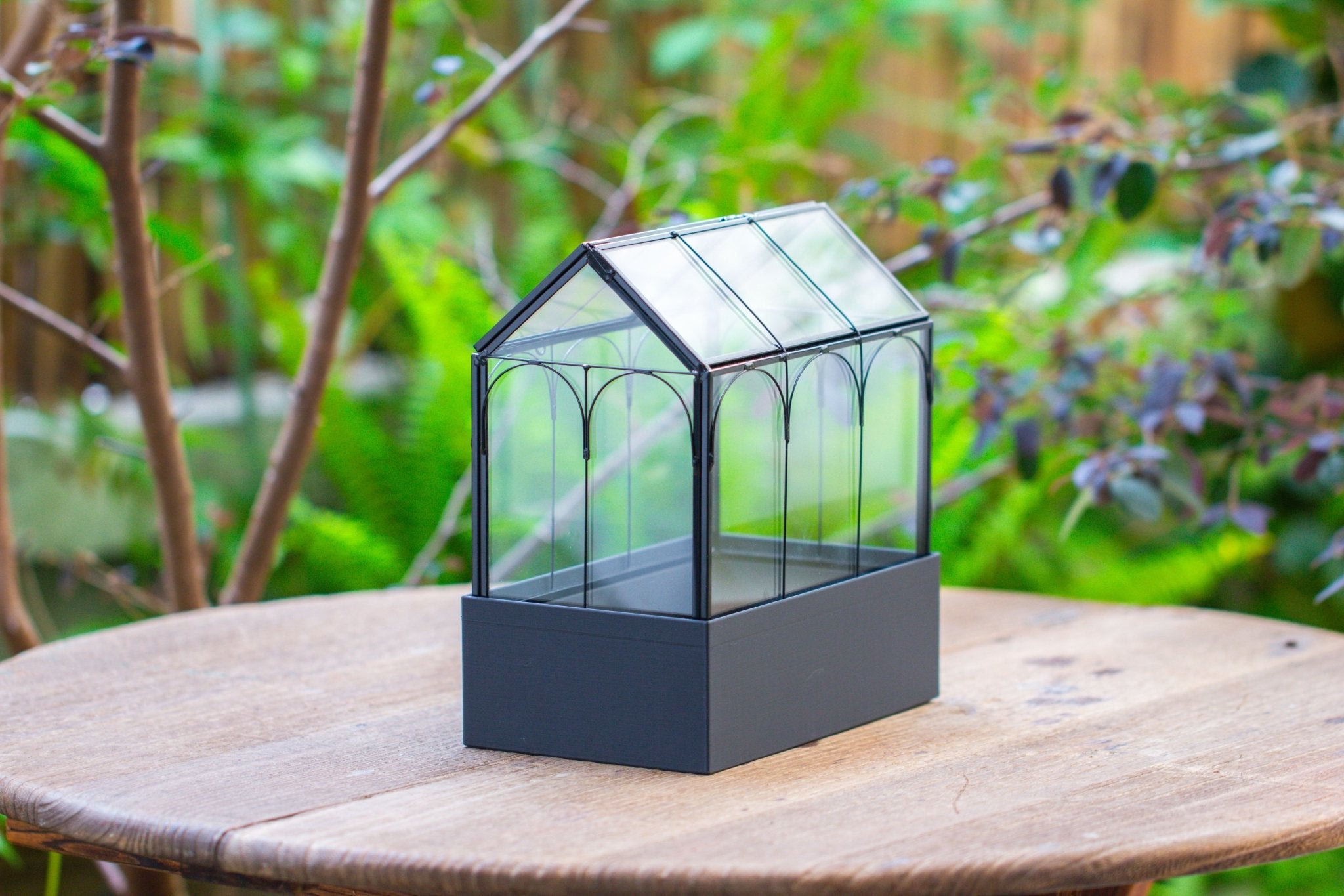 8" Vintage Greenhouse Glass Terrarium with Water - Holding Base and Top Door - NCYPgarden