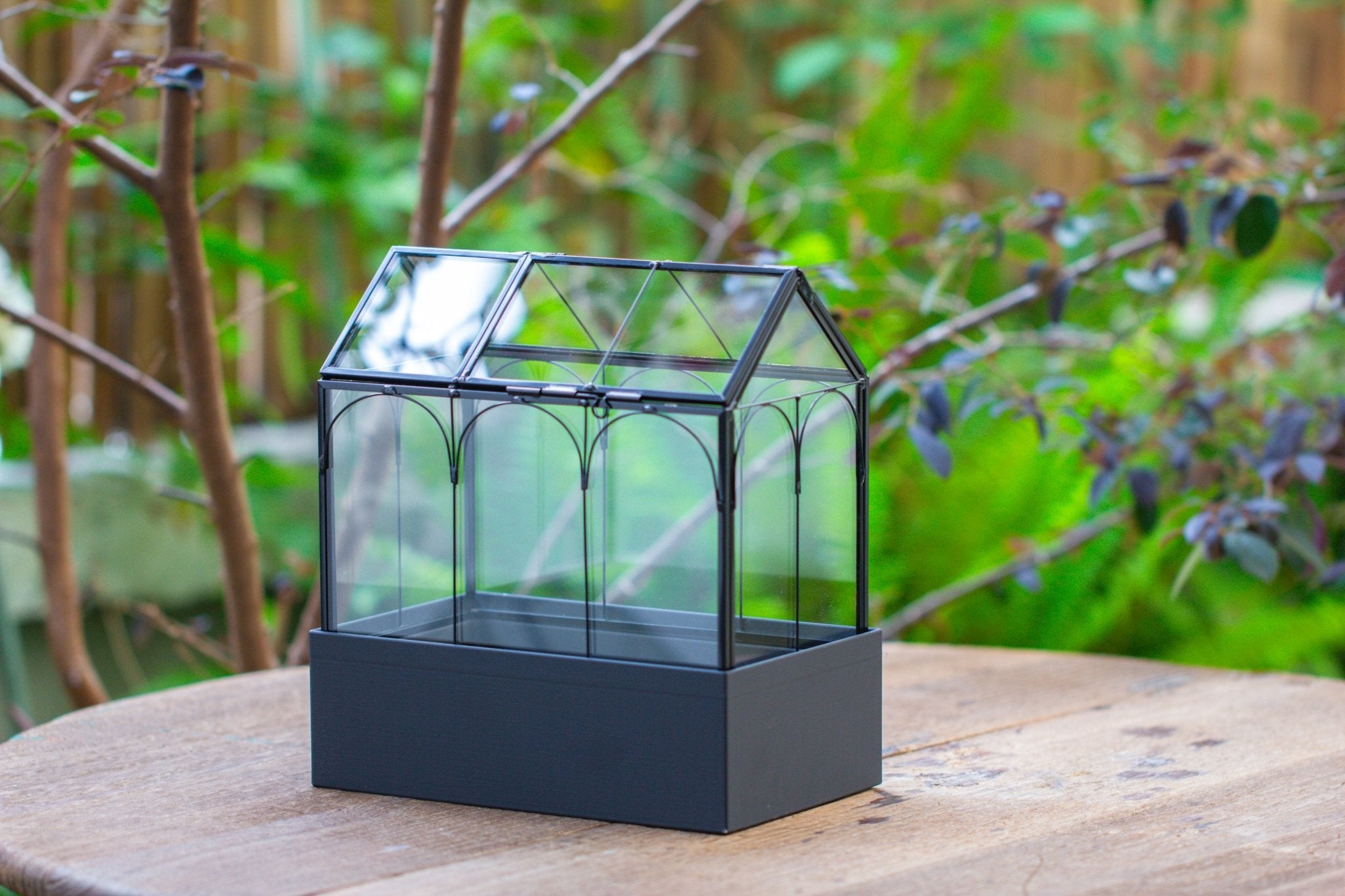 8" Vintage Greenhouse Glass Terrarium with Water - Holding Base and Top Door - NCYPgarden